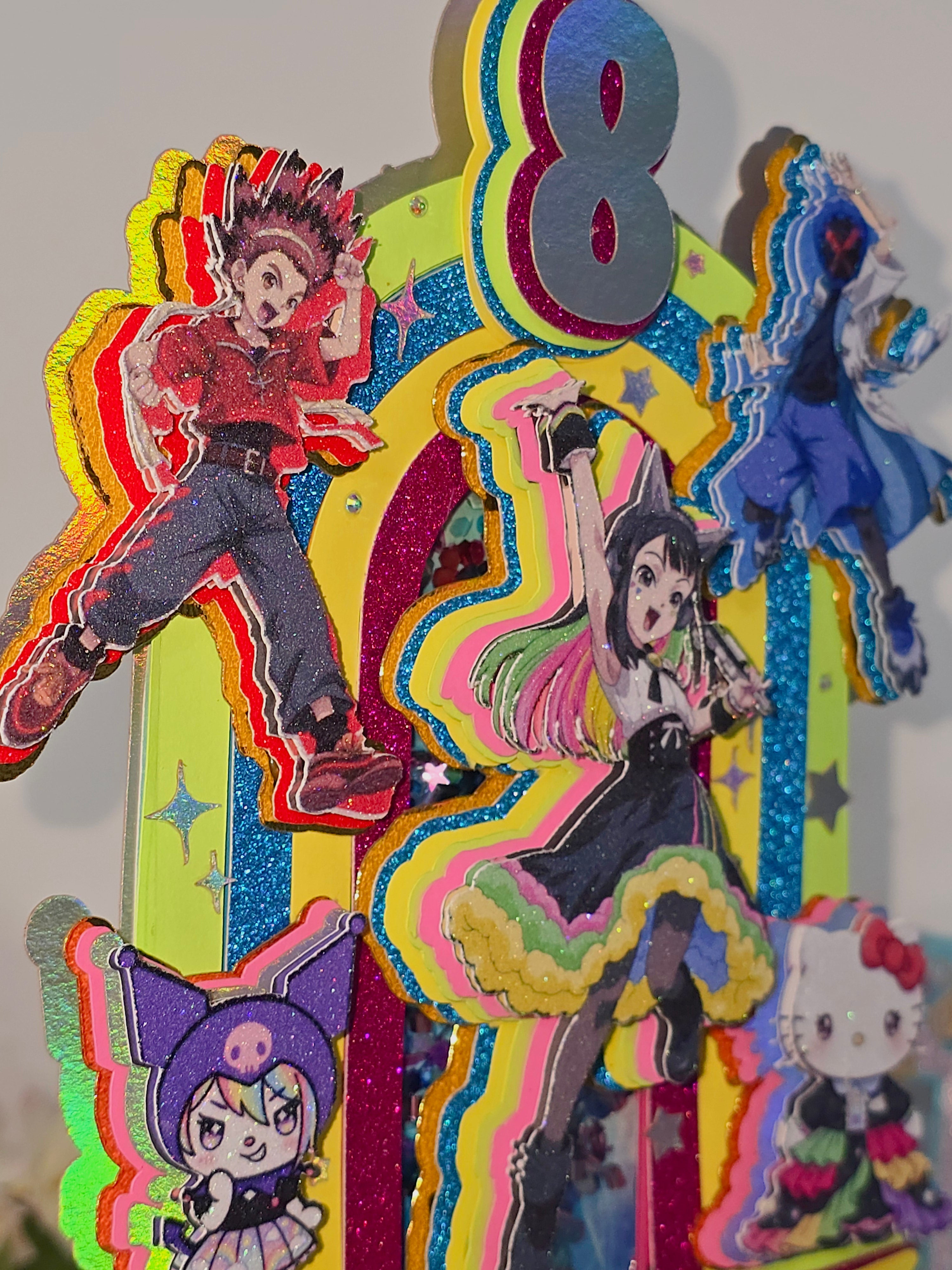 Personalized 3D Beyblade x Sanrio Cake Topper – Glitter with Name & Age