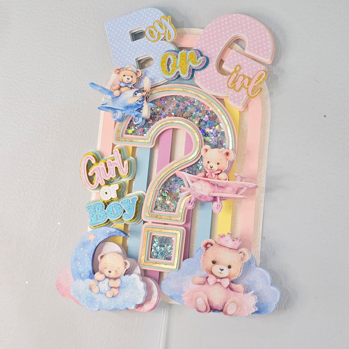 Adorno decorativo para tarta, revelación de género de niño o niña, osos de peluche y arcoíris
