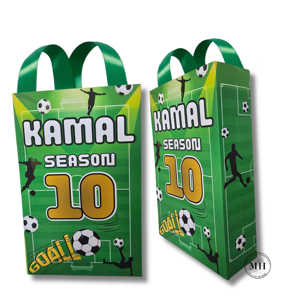 12 Personalized Soccer Birthday Gift Bags with Name & Age – 8.5"x5.5" Ribbon Handles