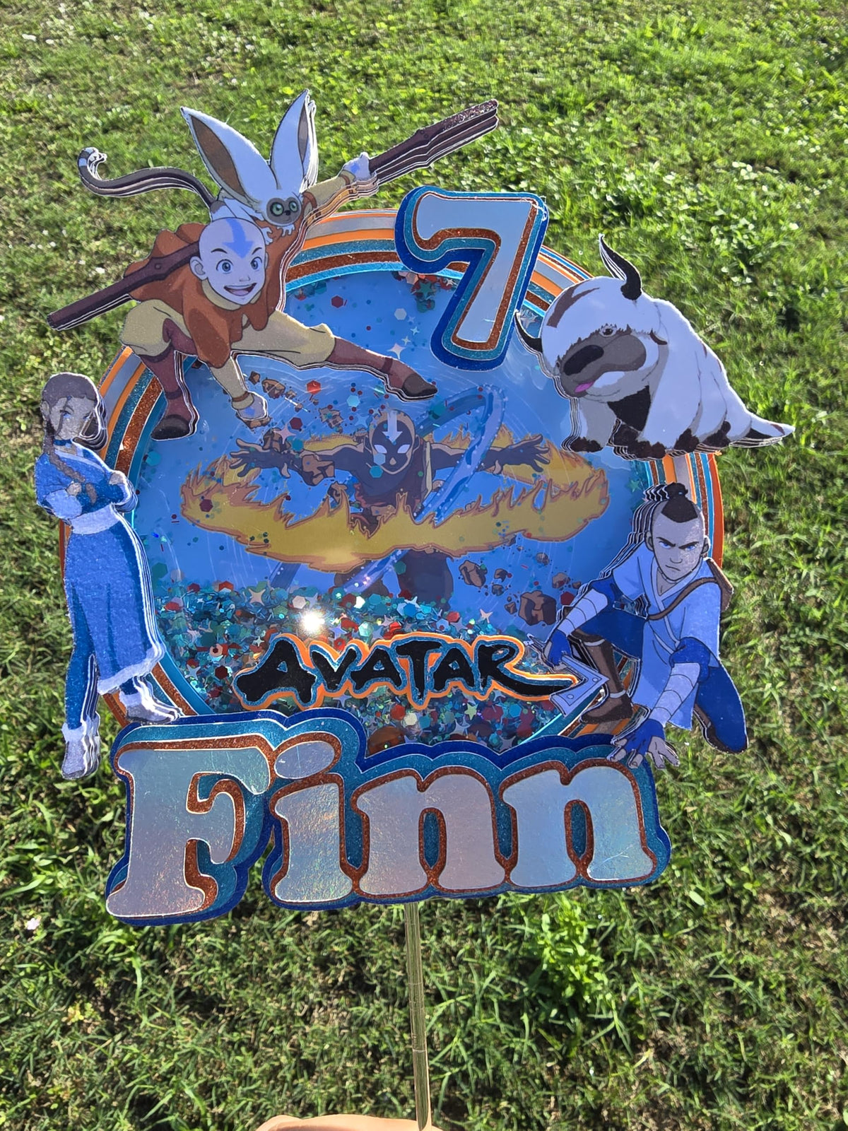 Adornos para tartas personalizados con dibujos animados de purpurina 3D para cumpleaños infantiles