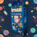 12 Personalized Outer Space Birthday Gift Bags with Name & Age – 8.5"x5.5" Ribbon Handles