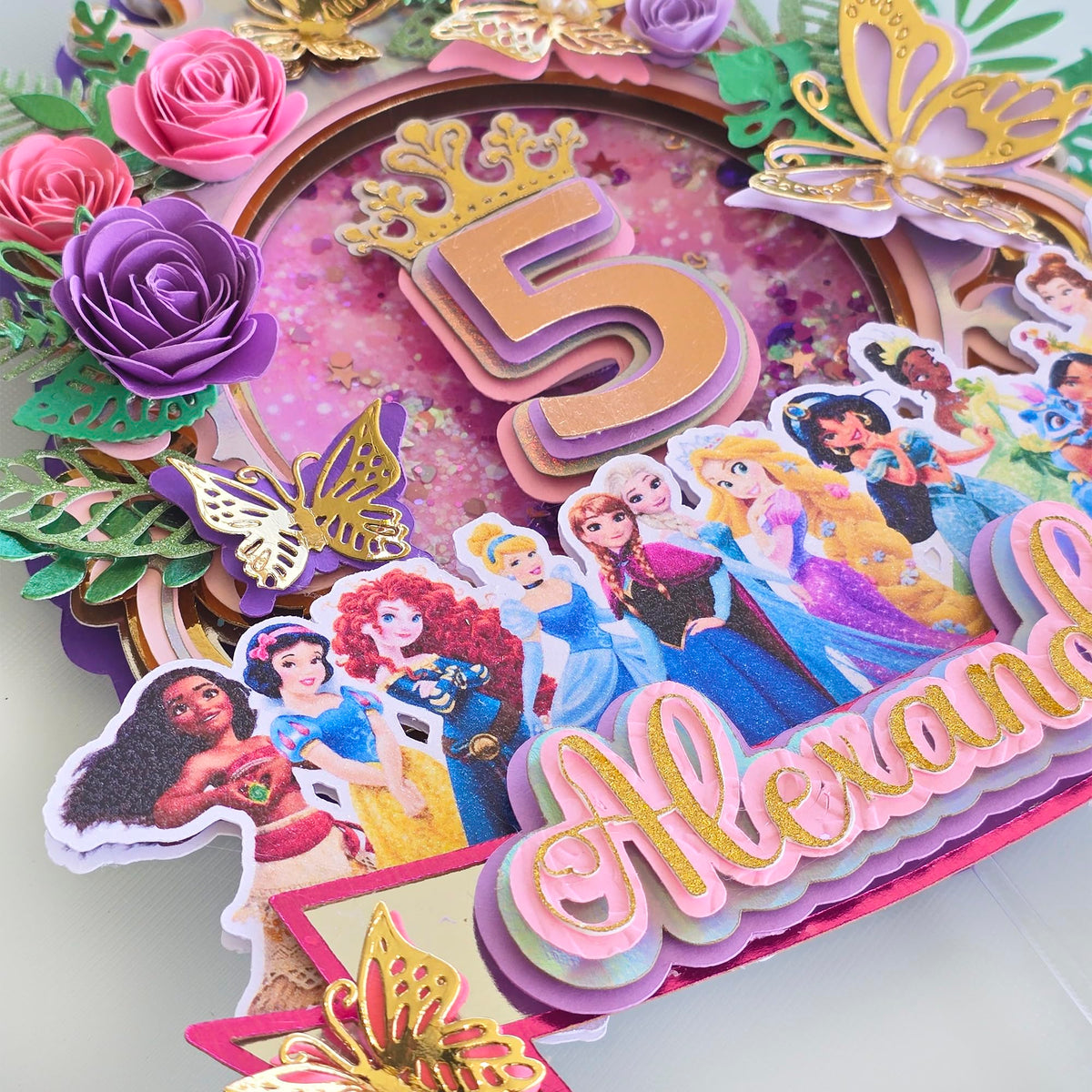 Adornos para tartas personalizados con dibujos animados de purpurina 3D para cumpleaños infantiles