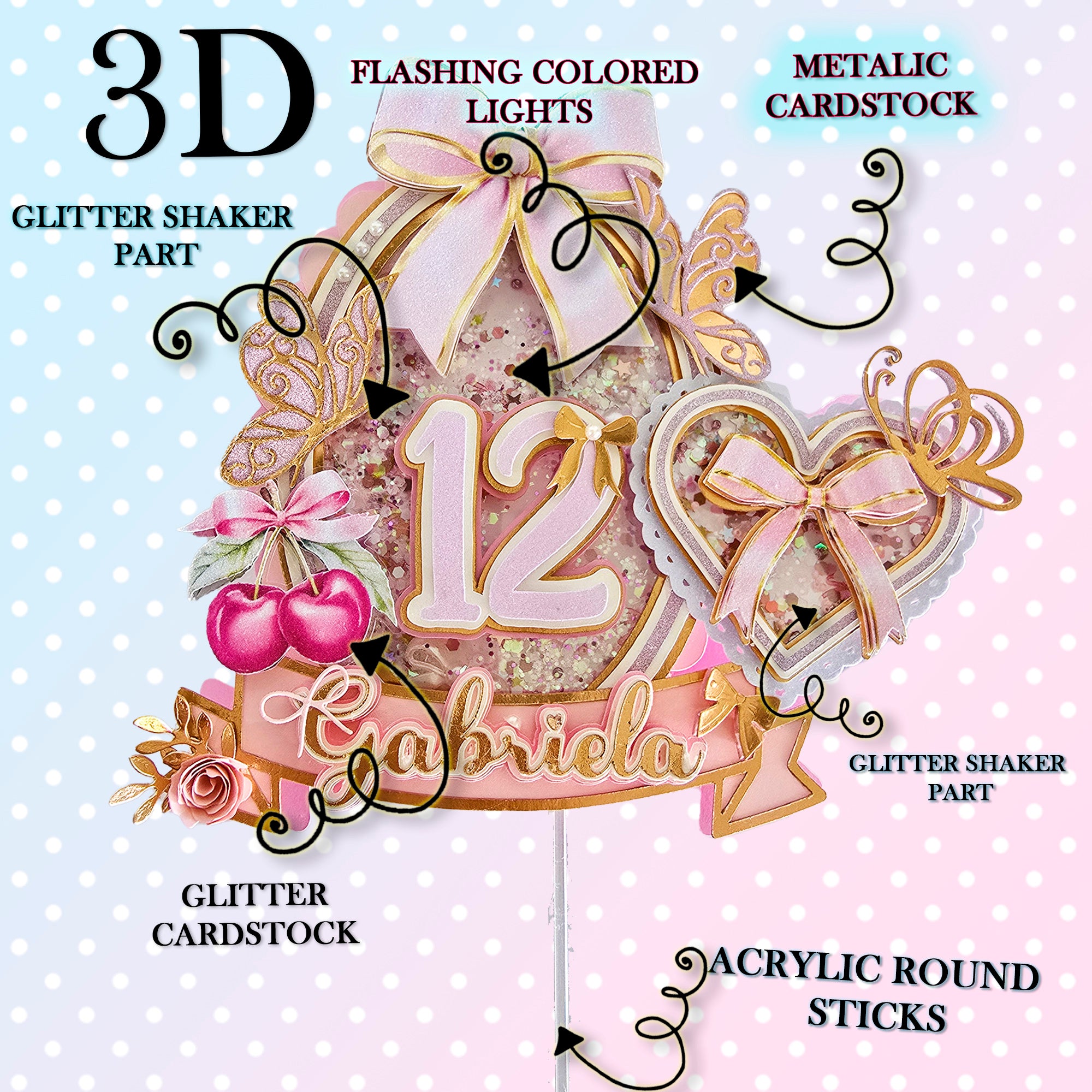 Personalized 3D Glitter Cartoon Cake Topper COQUETTE