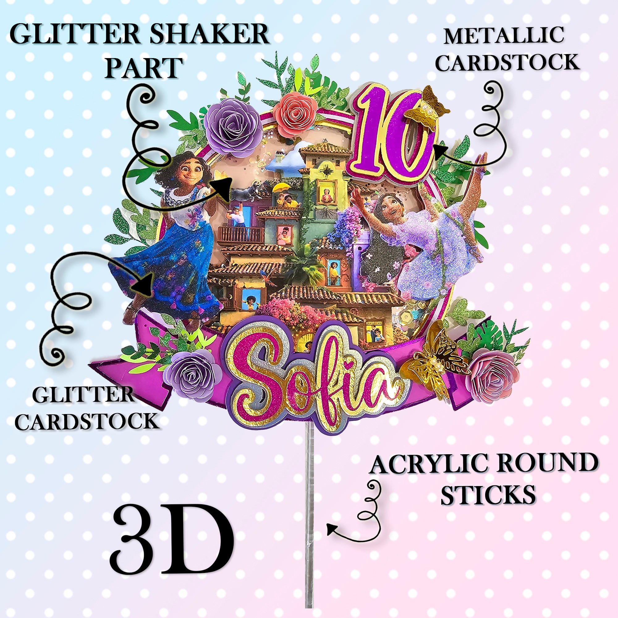 Personalized 3D Glitter Cake Topper ENCANTO