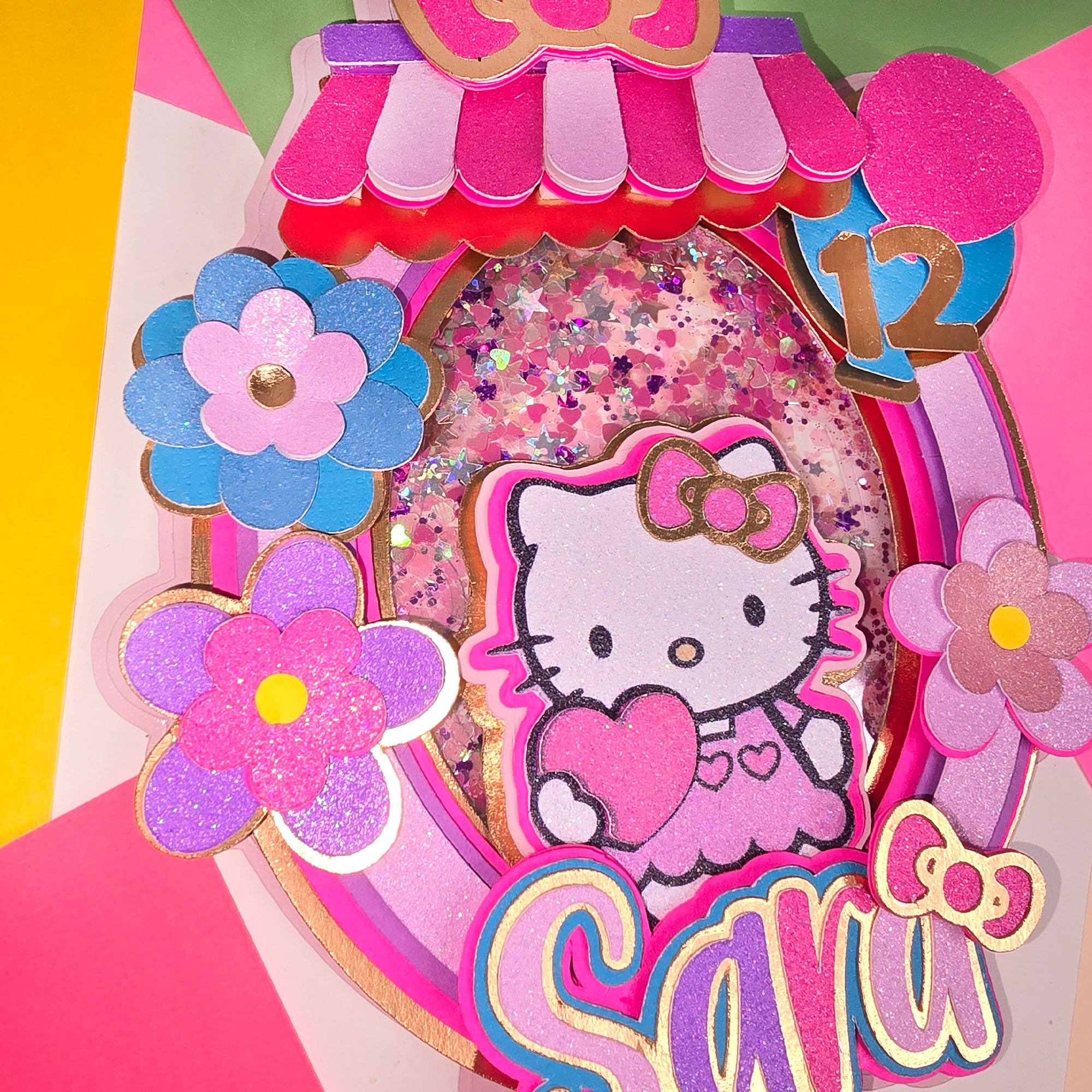 Personalized 3D Glitter Cartoon Cake Topper HELLO KITTY