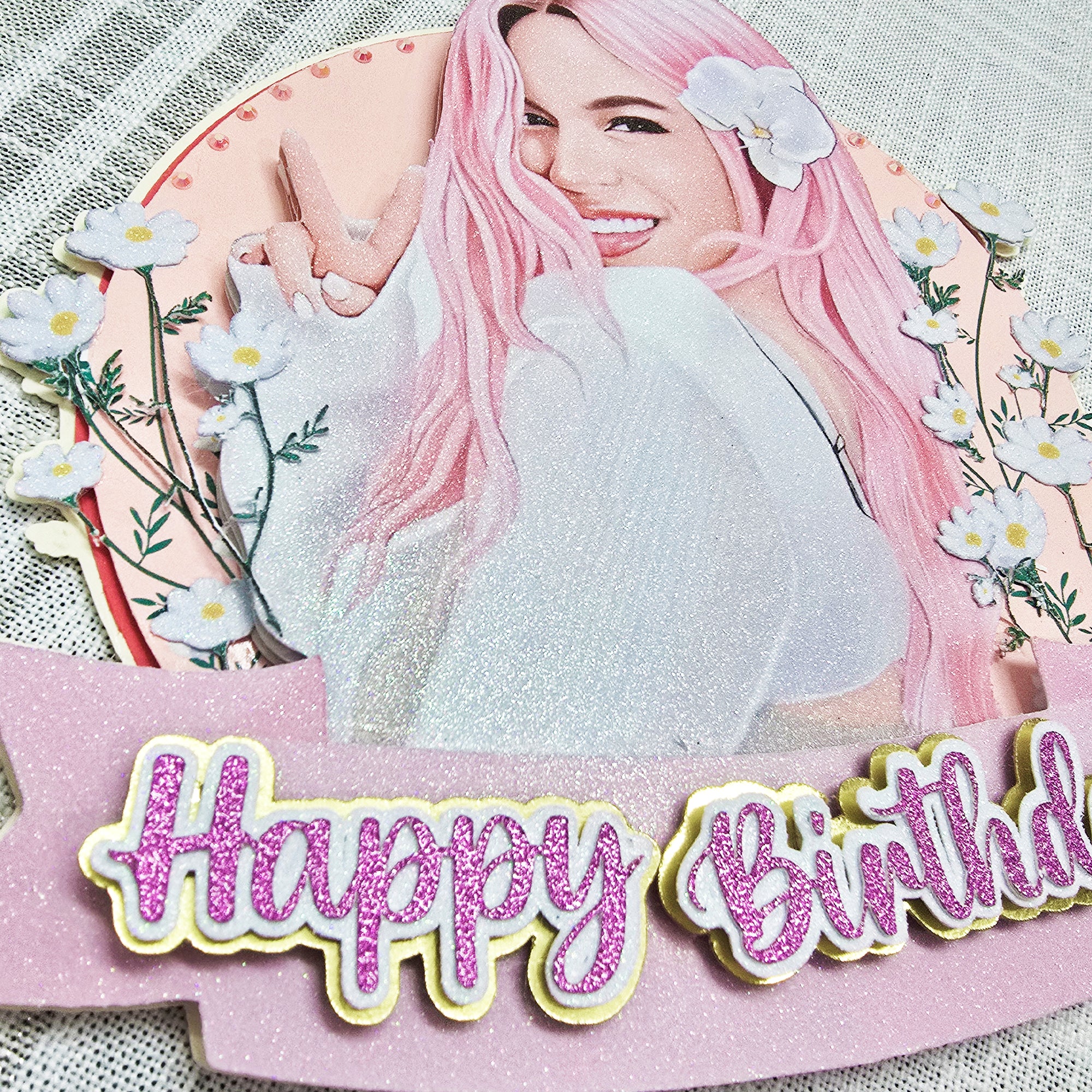 Personalized 3D Glitter Cartoon Cake Topper karol g