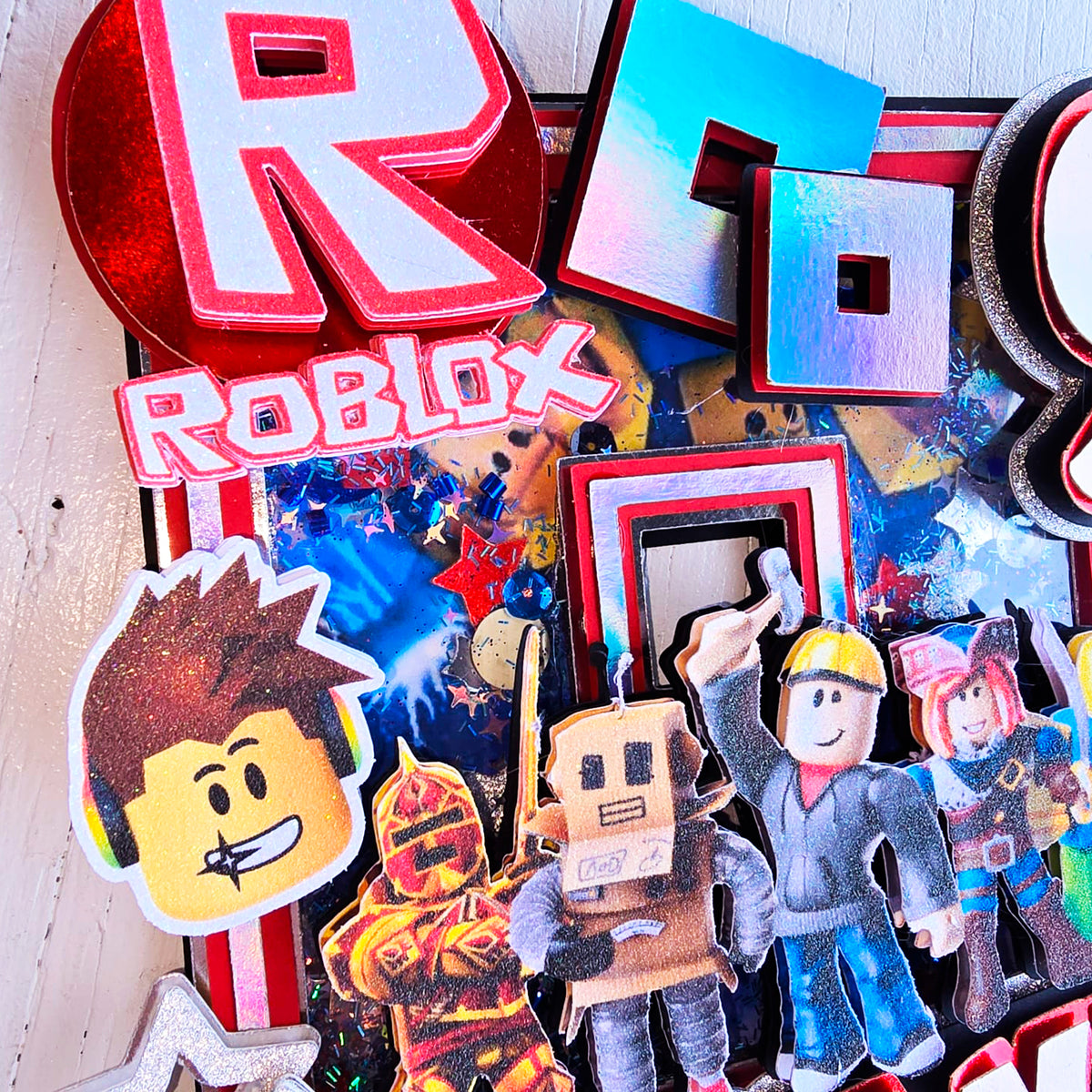 Personalized 3D Glitter Cartoon Cake Topper ROBLOX