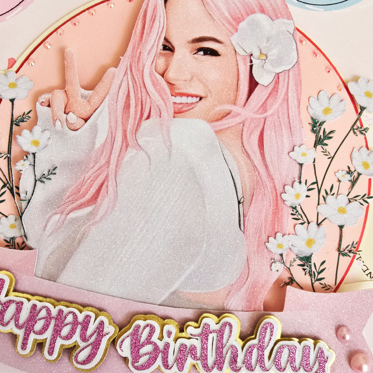 Adorno para tarta de dibujos animados con purpurina 3D personalizado de Karol G