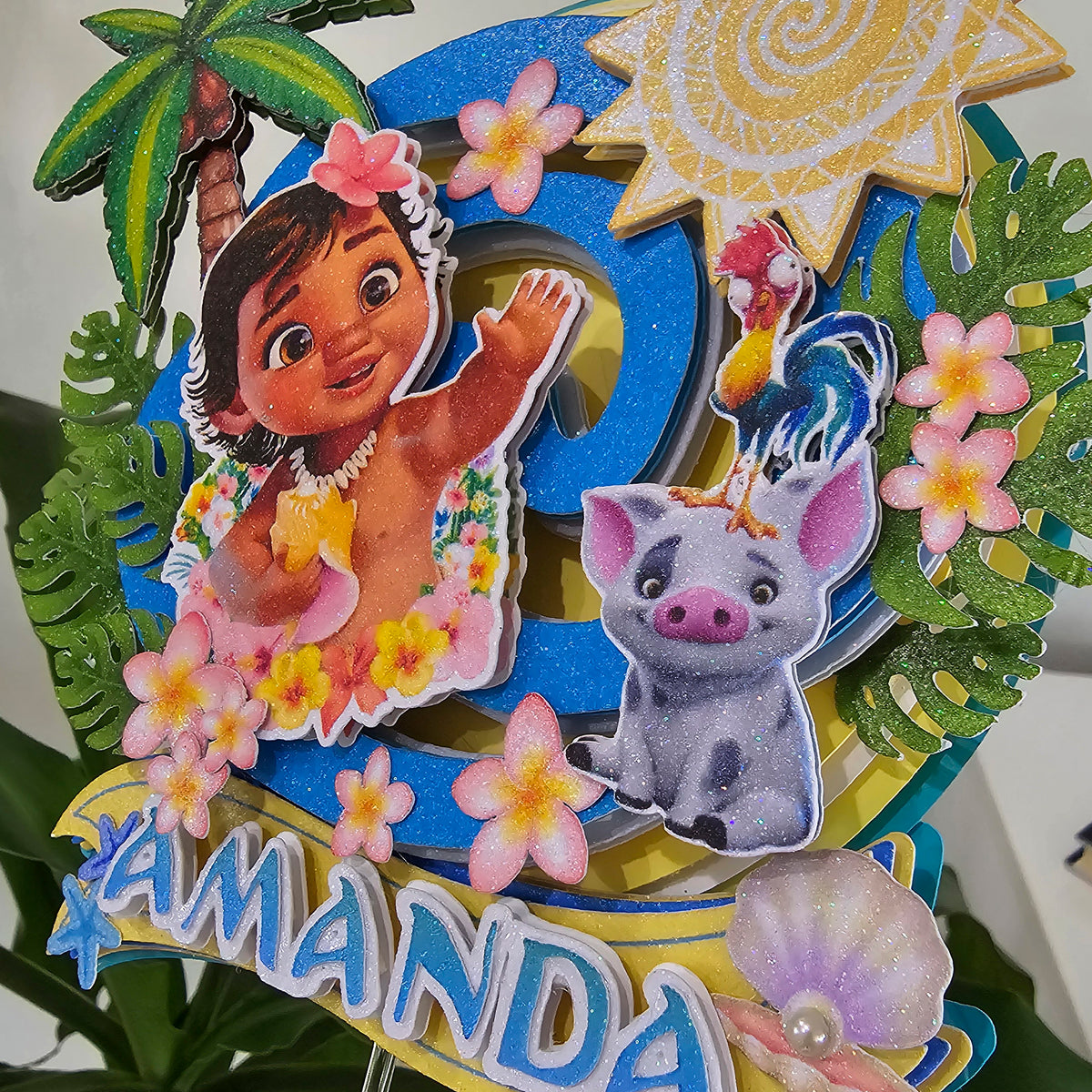 Personalized 3D Glitter Cartoon Cake Topper PRINCCES BABY MOANA