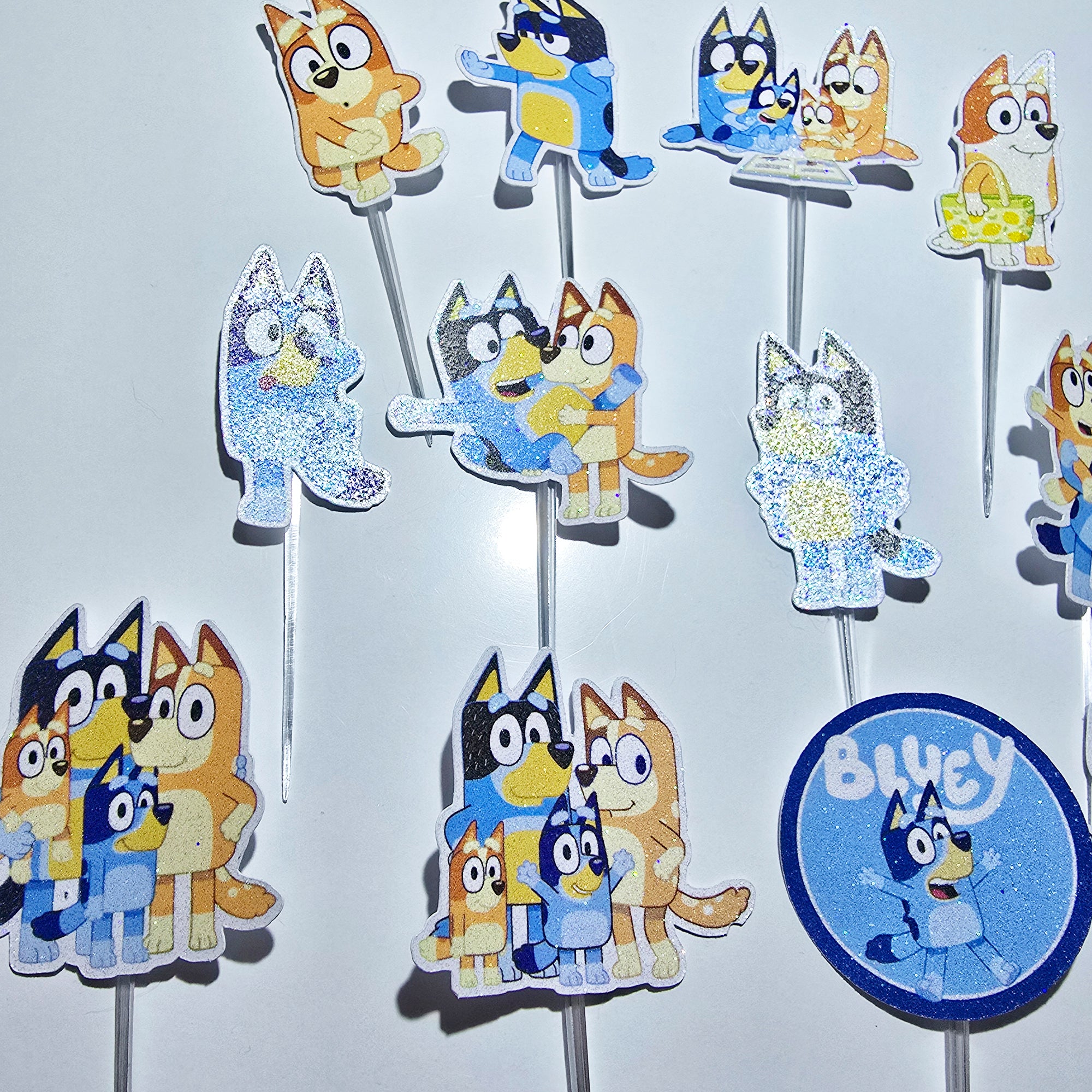 24 Pcs Glitter Cupcake Toppers. 12 Design Bluey Cupcake Toppers. Food Decoration, Picks for Party Supplies (Copy)