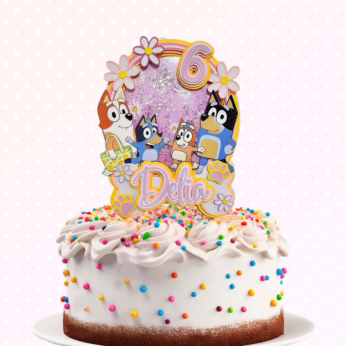 Adorno para tarta personalizado con purpurina 3D (rosa azul)