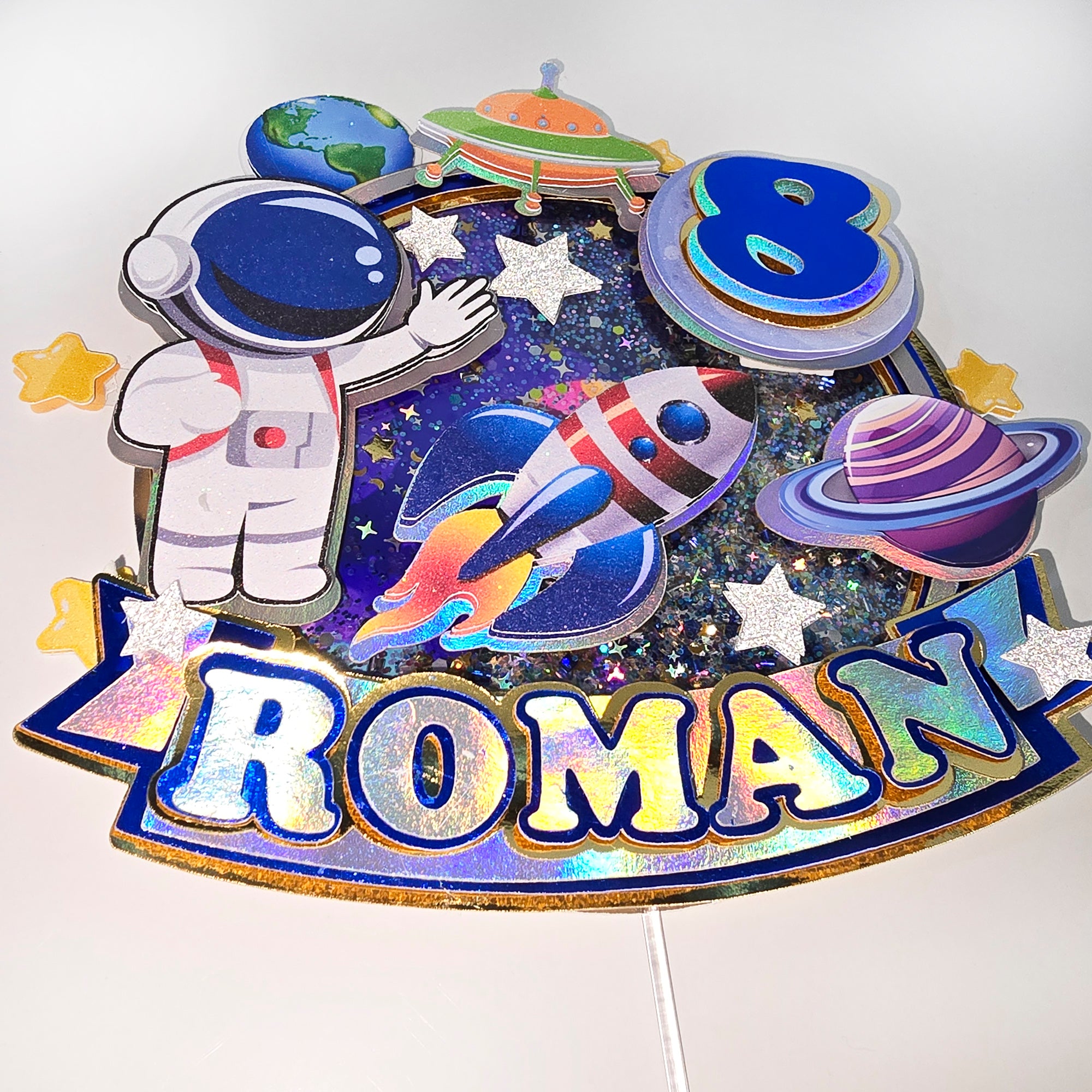 Personalized 3D Glitter Cartoon Cake Topper astronaut