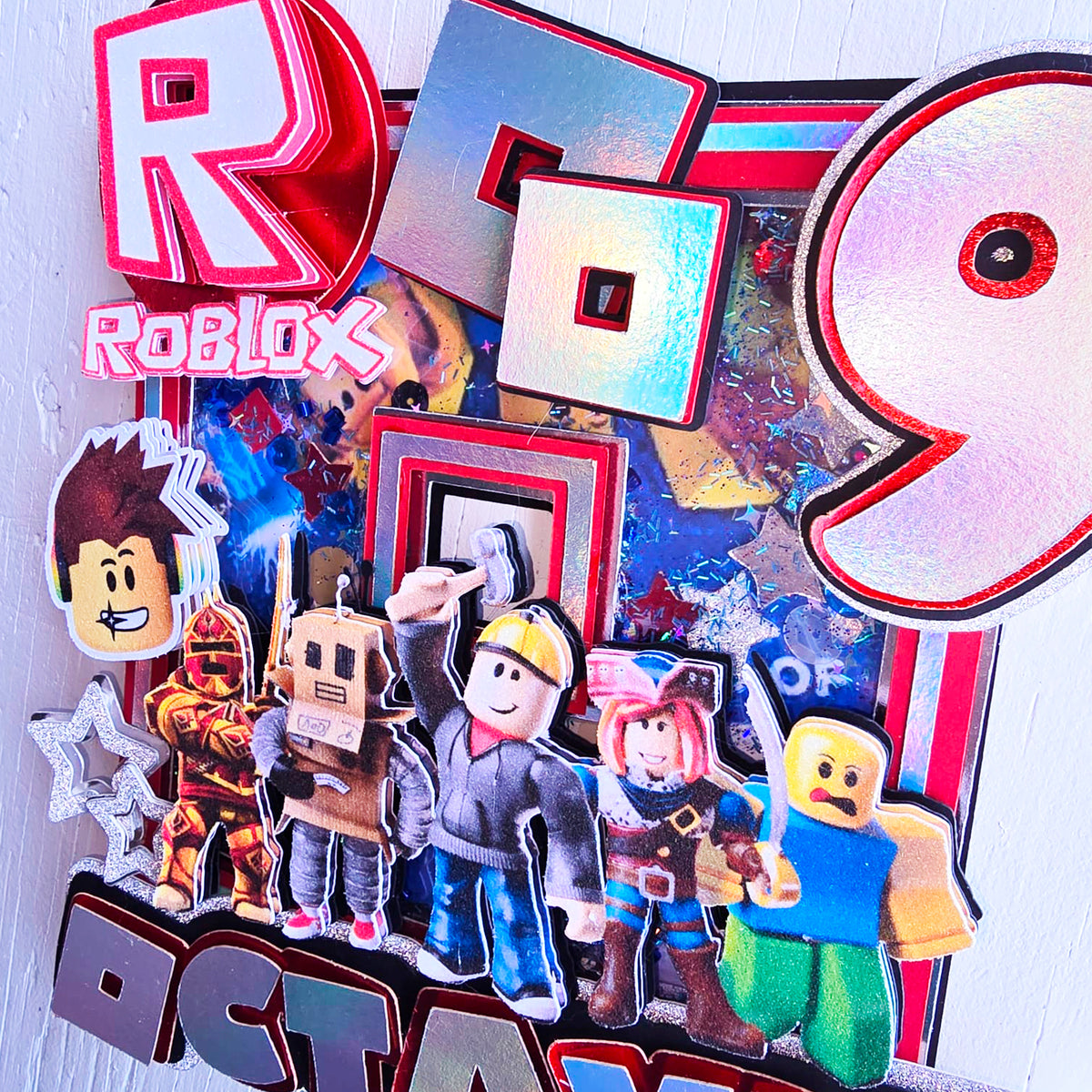 Personalized 3D Glitter Cartoon Cake Topper ROBLOX