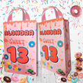 12 Personalized Candy & Donut Birthday Gift Bags with Name & Age – 8.5"x5.5" Ribbon Handles