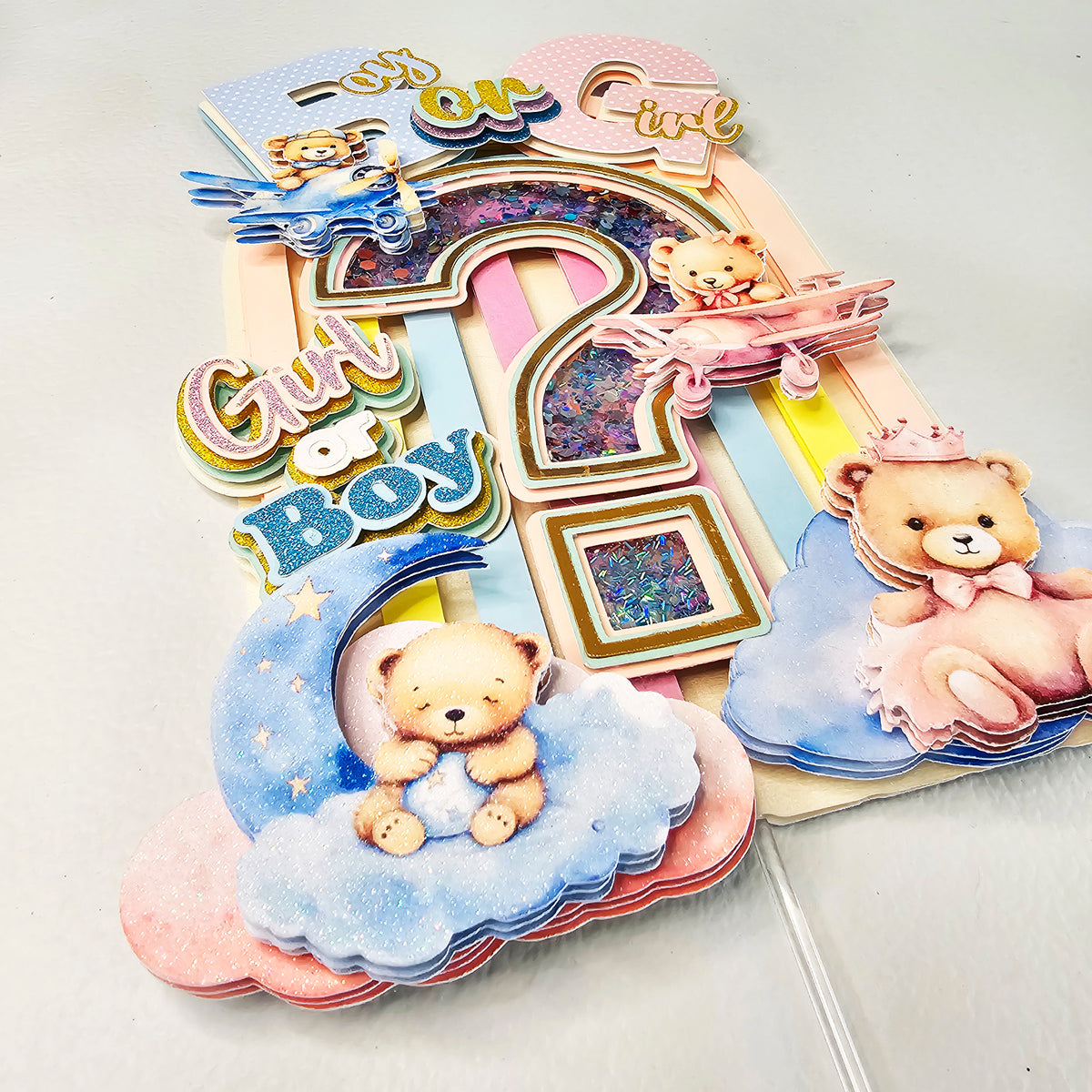 Personalized 3D Glitter Cartoon Cake Topper gender reveal
