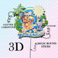 Personalized 3D Glitter Cartoon Cake Topper PRINCCES BABY MOANA