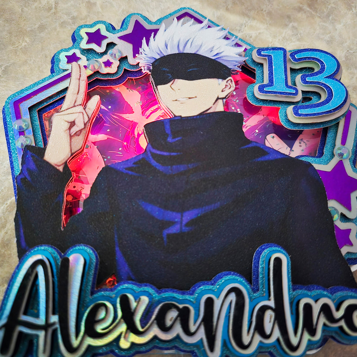 Adorno para tarta de dibujos animados con purpurina 3D personalizado GOJO