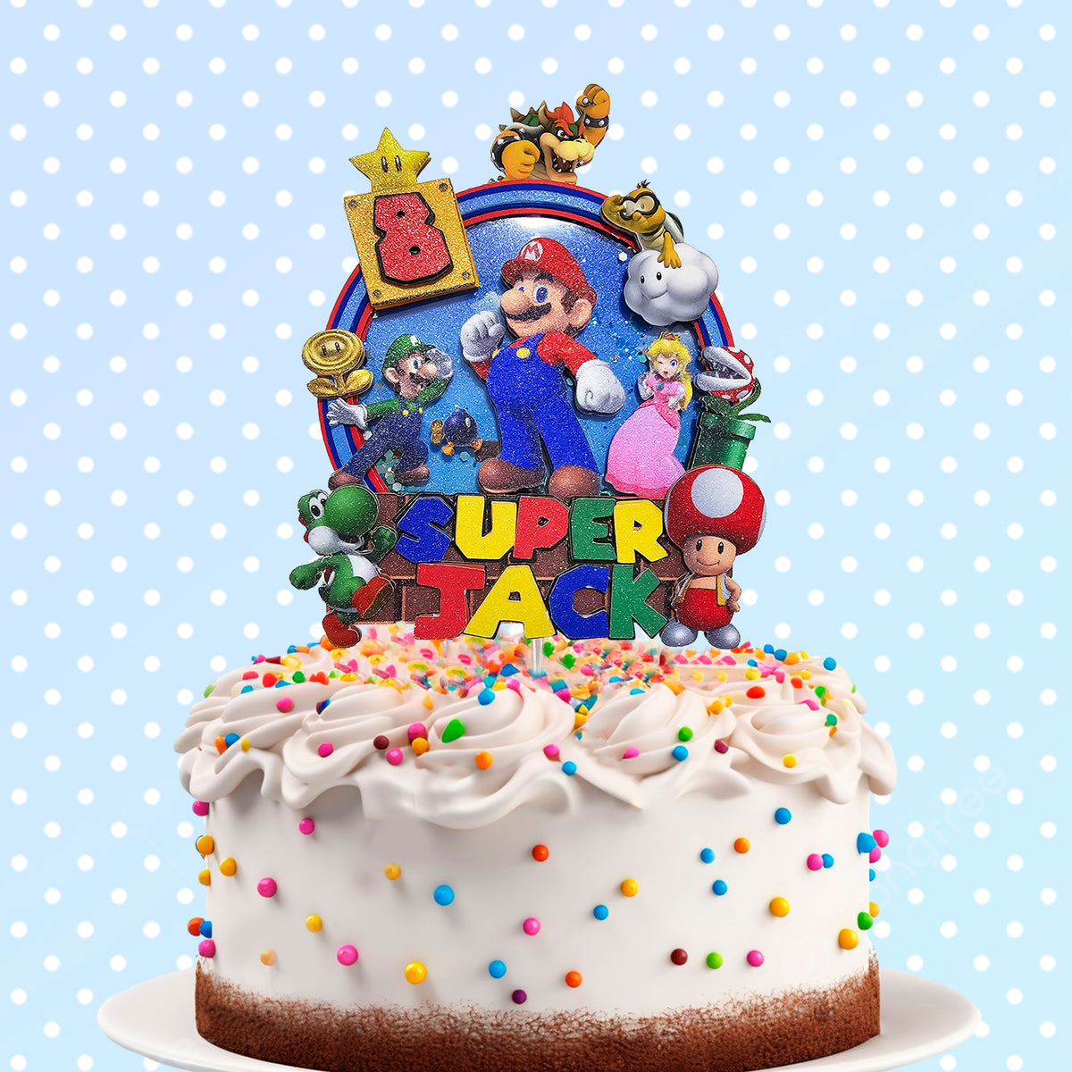 Adorno para tarta de dibujos animados con purpurina 3D personalizado de SUPER MARIO