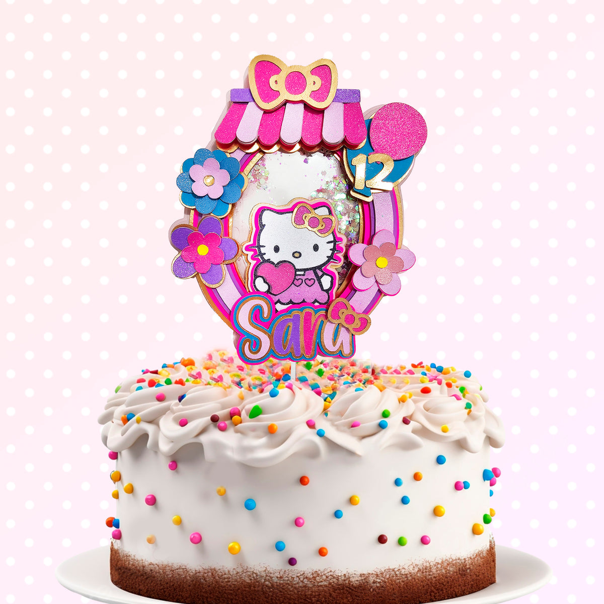 Adorno para tarta de dibujos animados con purpurina 3D personalizado de HELLO KITTY