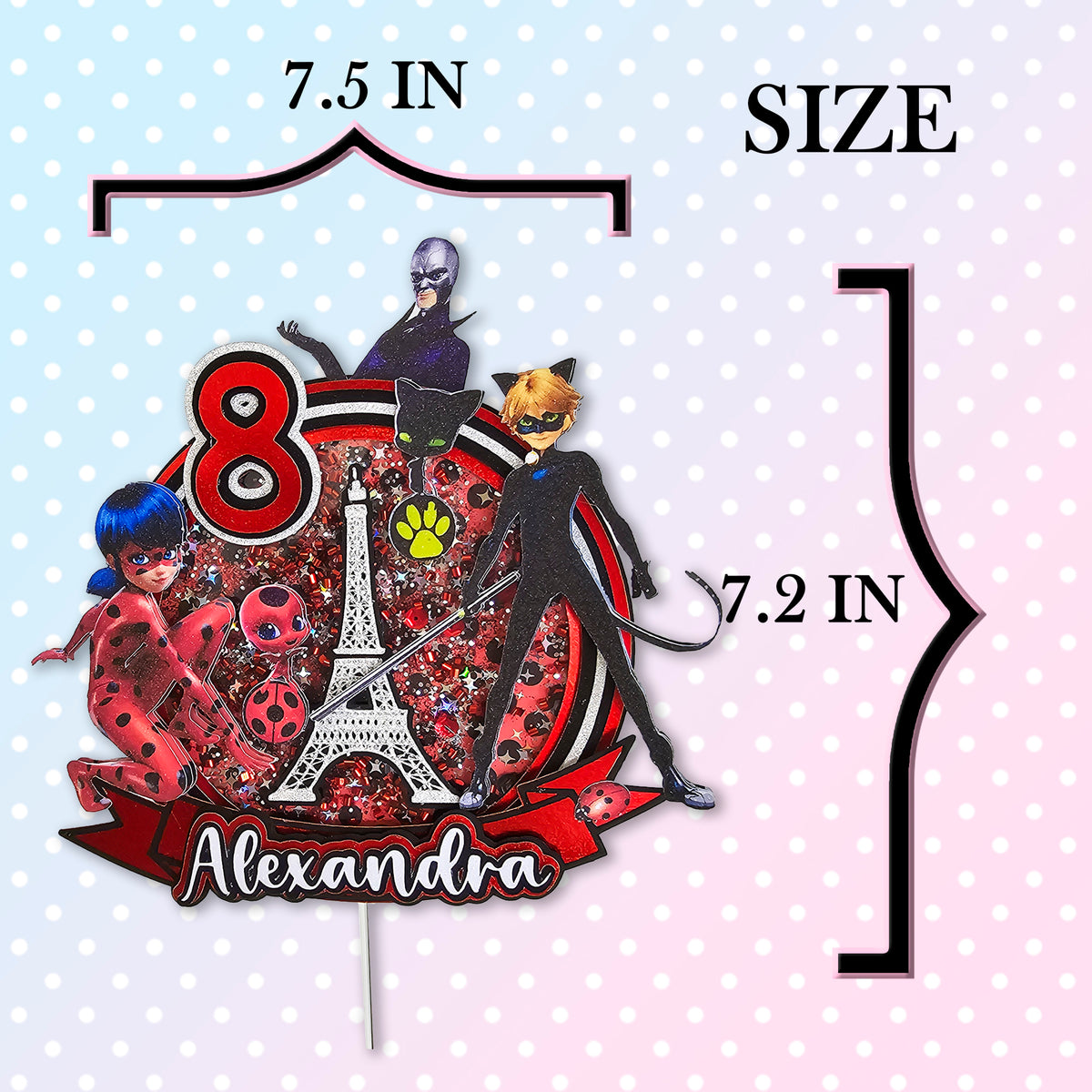 Personalized 3D Glitter Cake Topper (LADY BUG)