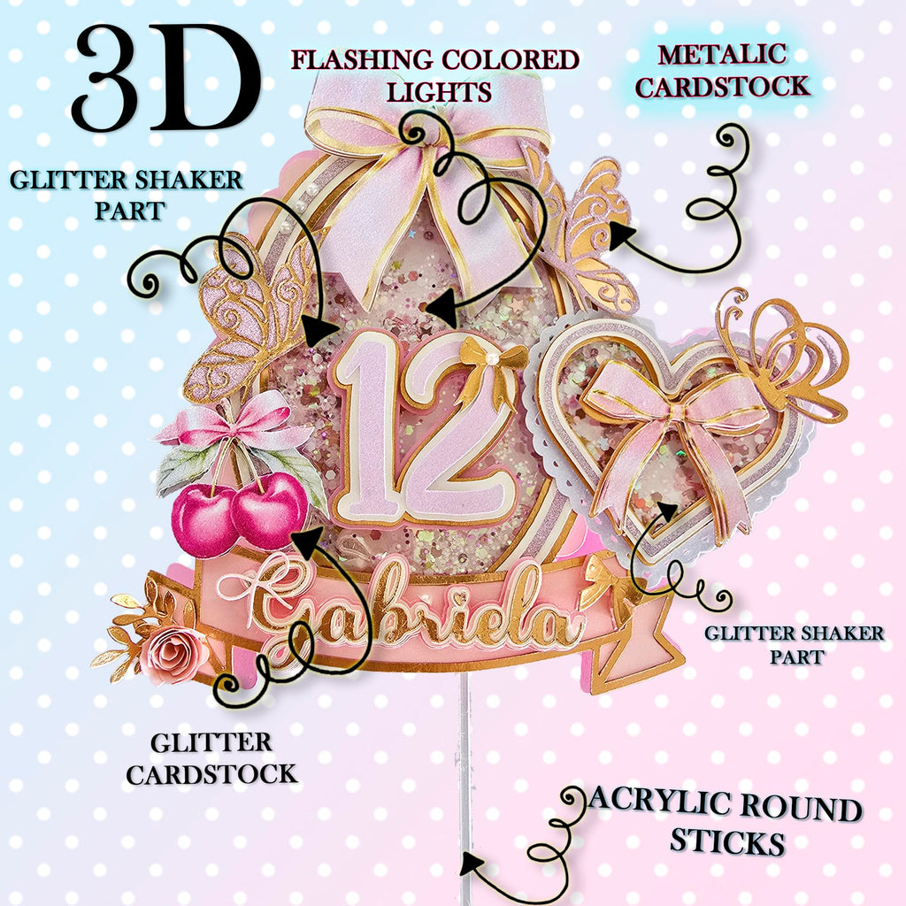 Personalized 3D Glitter Cartoon Cake Toppers for Children's Birthdays