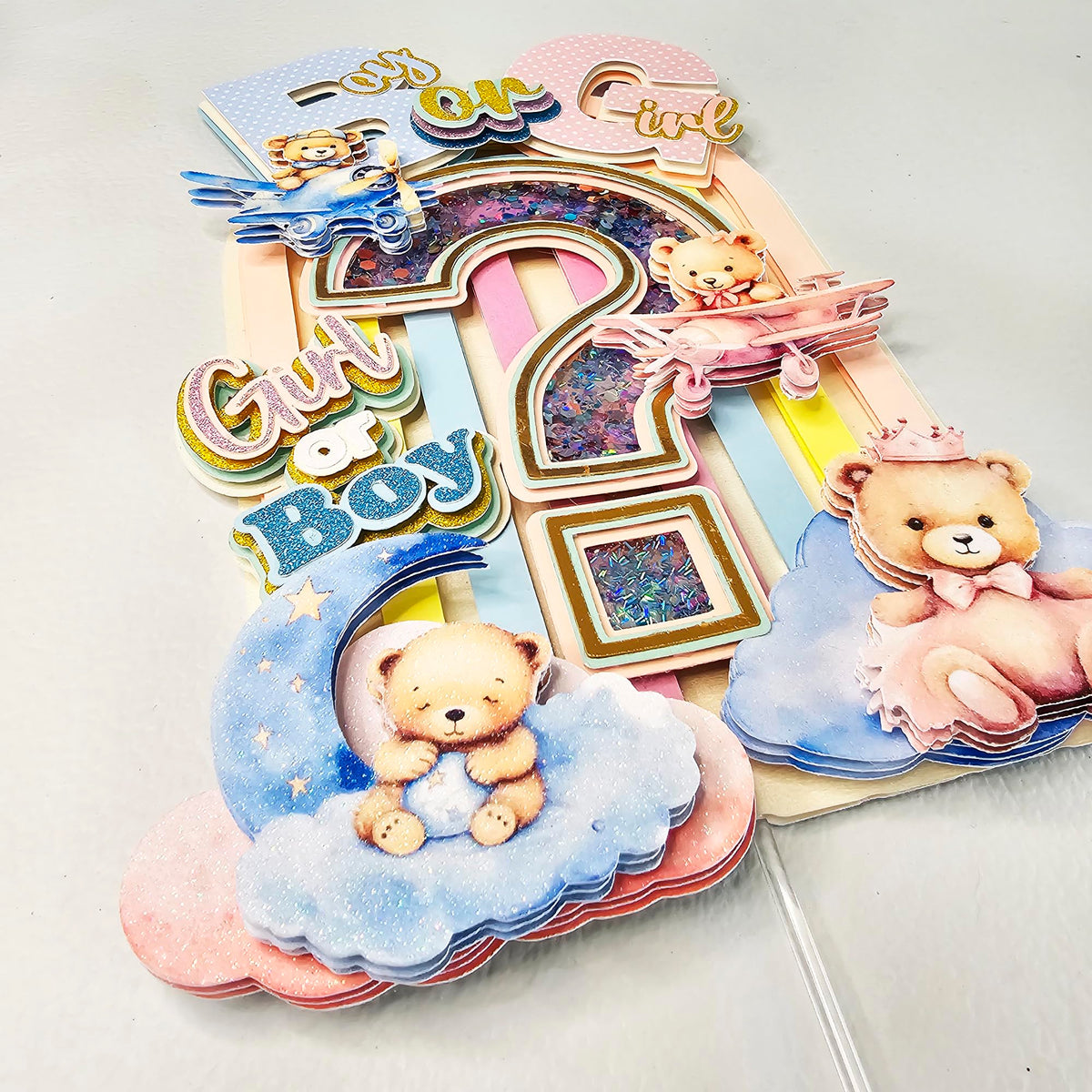 Adorno decorativo para tarta, revelación de género de niño o niña, osos de peluche y arcoíris
