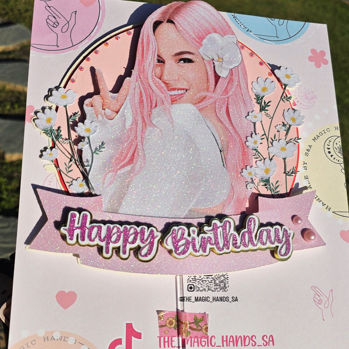 Adorno para tarta de dibujos animados con purpurina 3D personalizado de Karol G