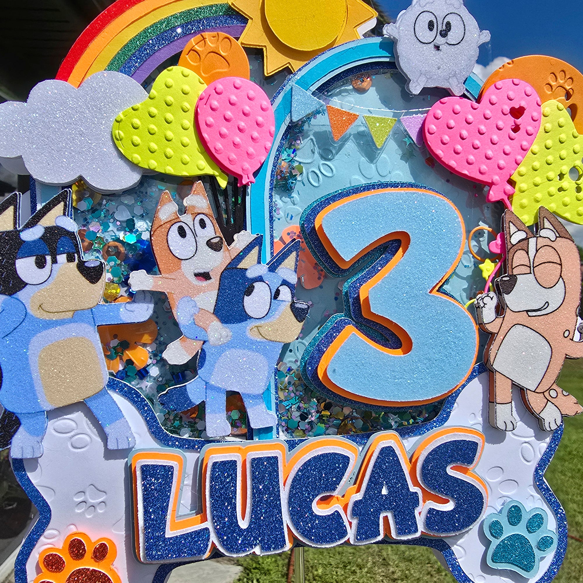 Personalized 3D Glitter Cake Topper bluey blue
