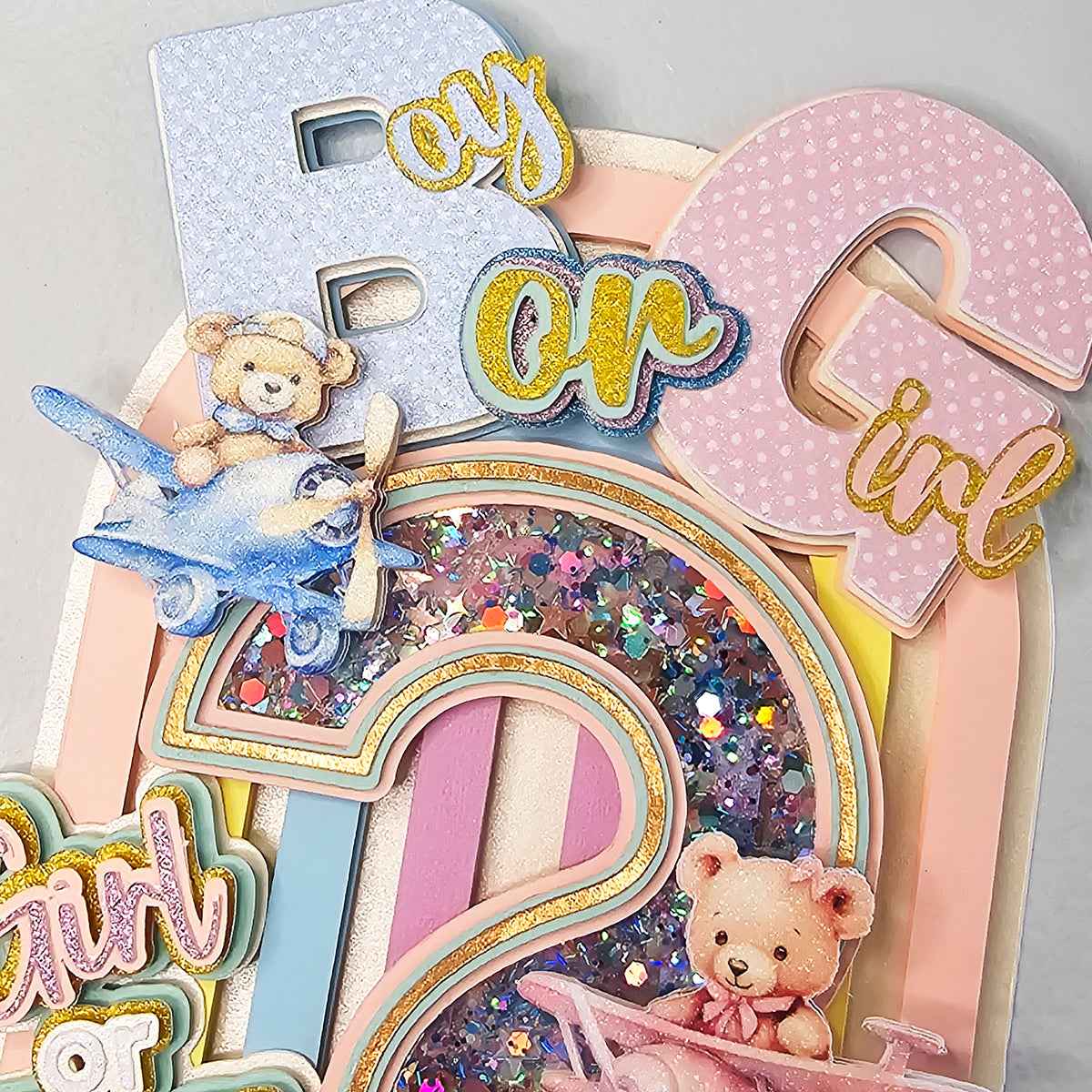 Personalized 3D Glitter Cartoon Cake Topper gender reveal