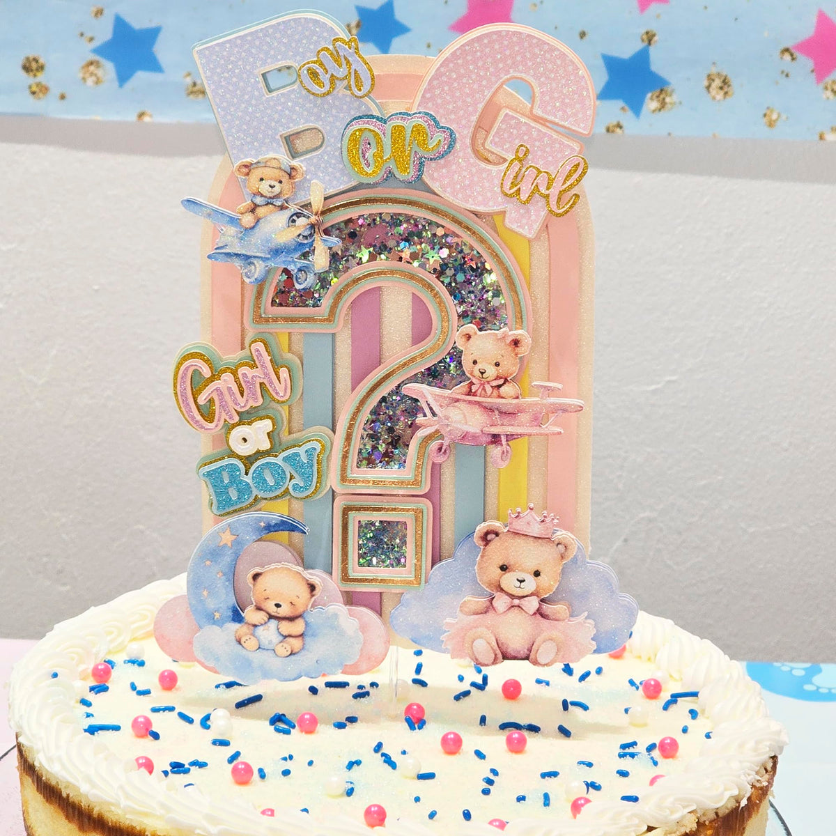 Adorno decorativo para tarta, revelación de género de niño o niña, osos de peluche y arcoíris