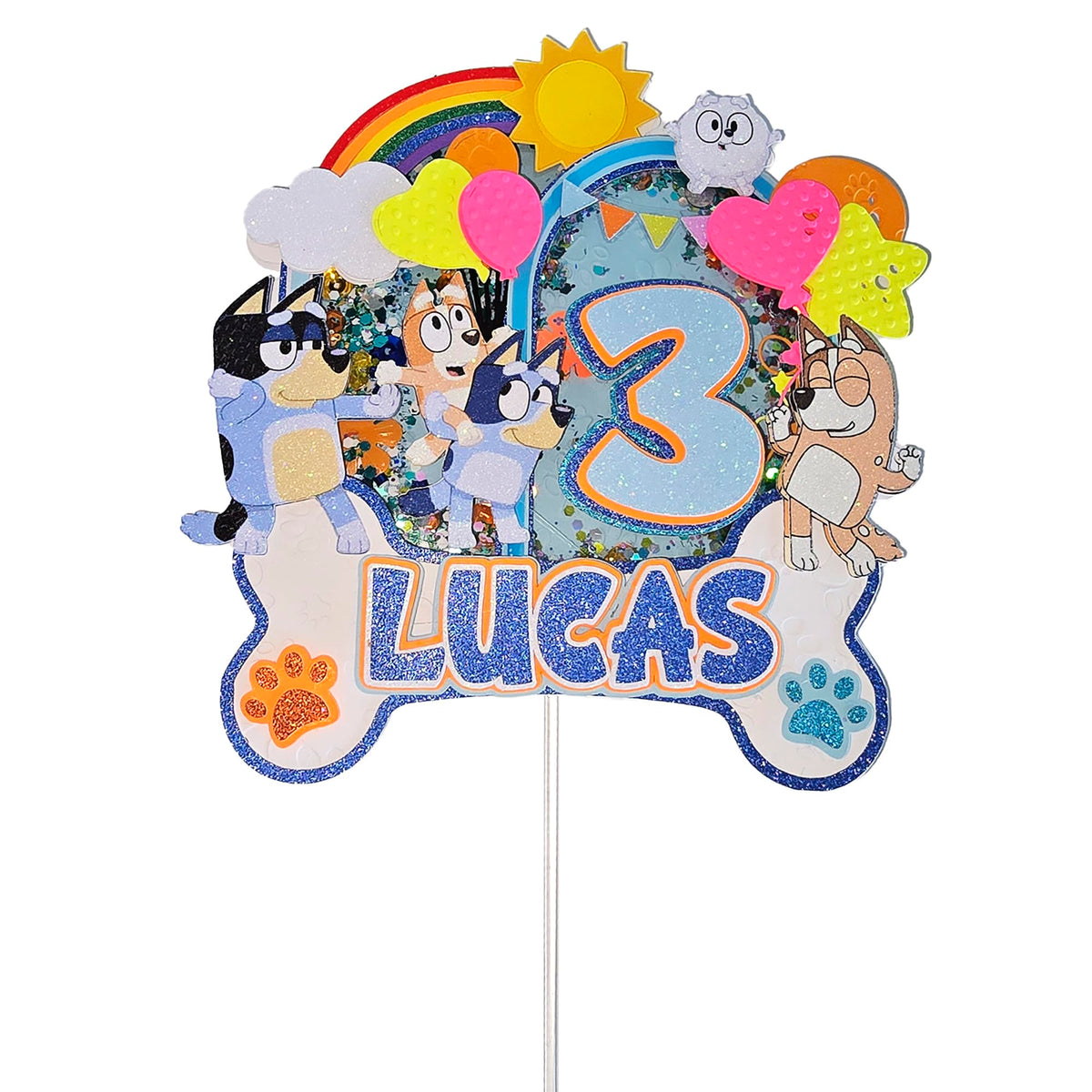 Adornos para tartas personalizados con dibujos animados de purpurina 3D para cumpleaños infantiles