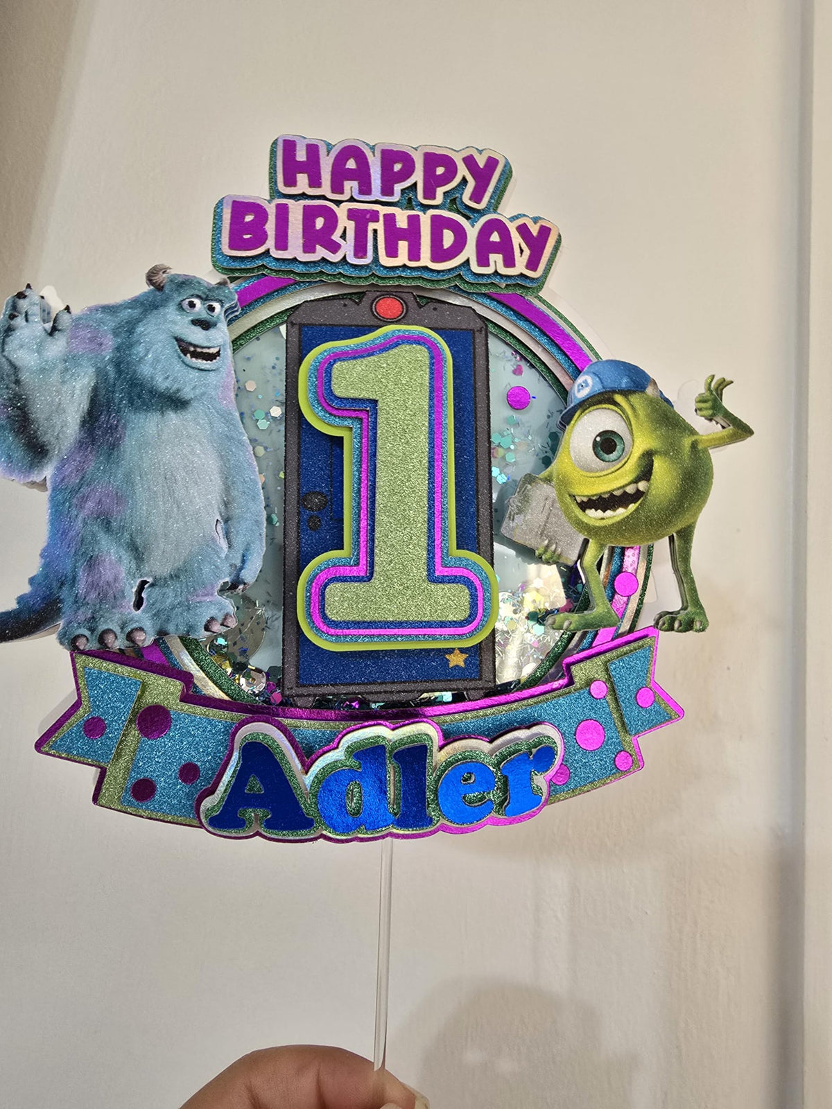 Adornos para tartas personalizados con dibujos animados de purpurina 3D para cumpleaños infantiles