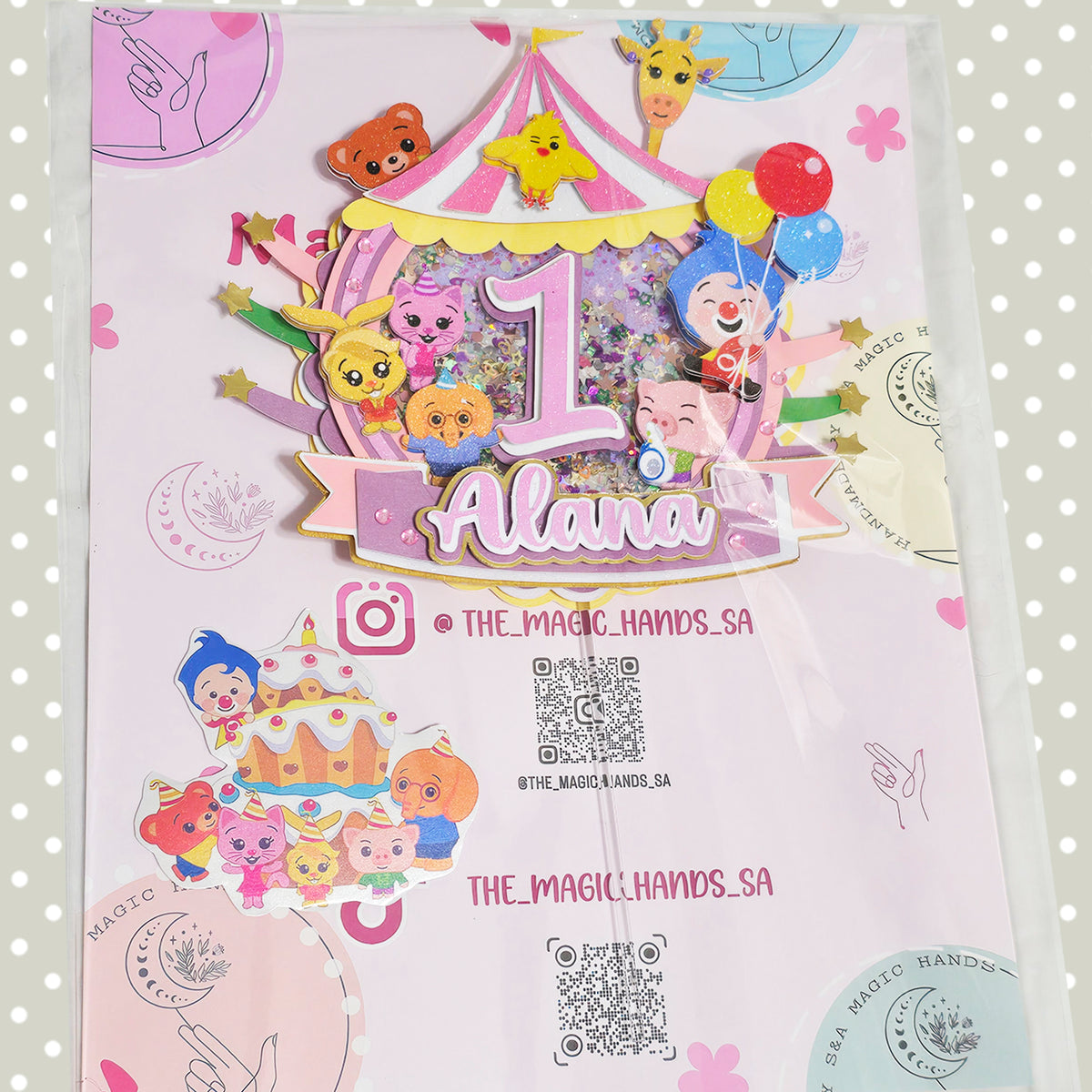 Personalized 3D Glitter Cartoon Cake Topper (PLIM PLIM)