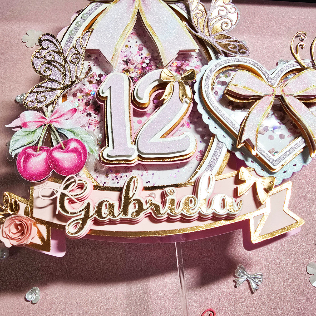 Adorno para tarta personalizado con purpurina 3D de dibujos animados COQUETTE
