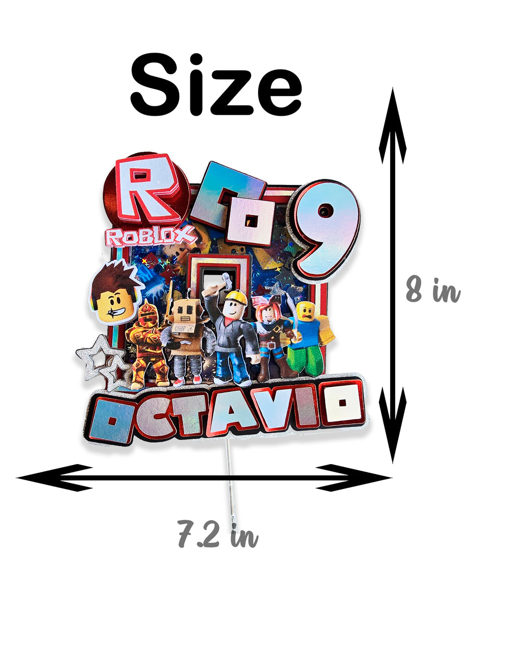 Personalized 3D Glitter Cartoon Cake Topper ROBLOX