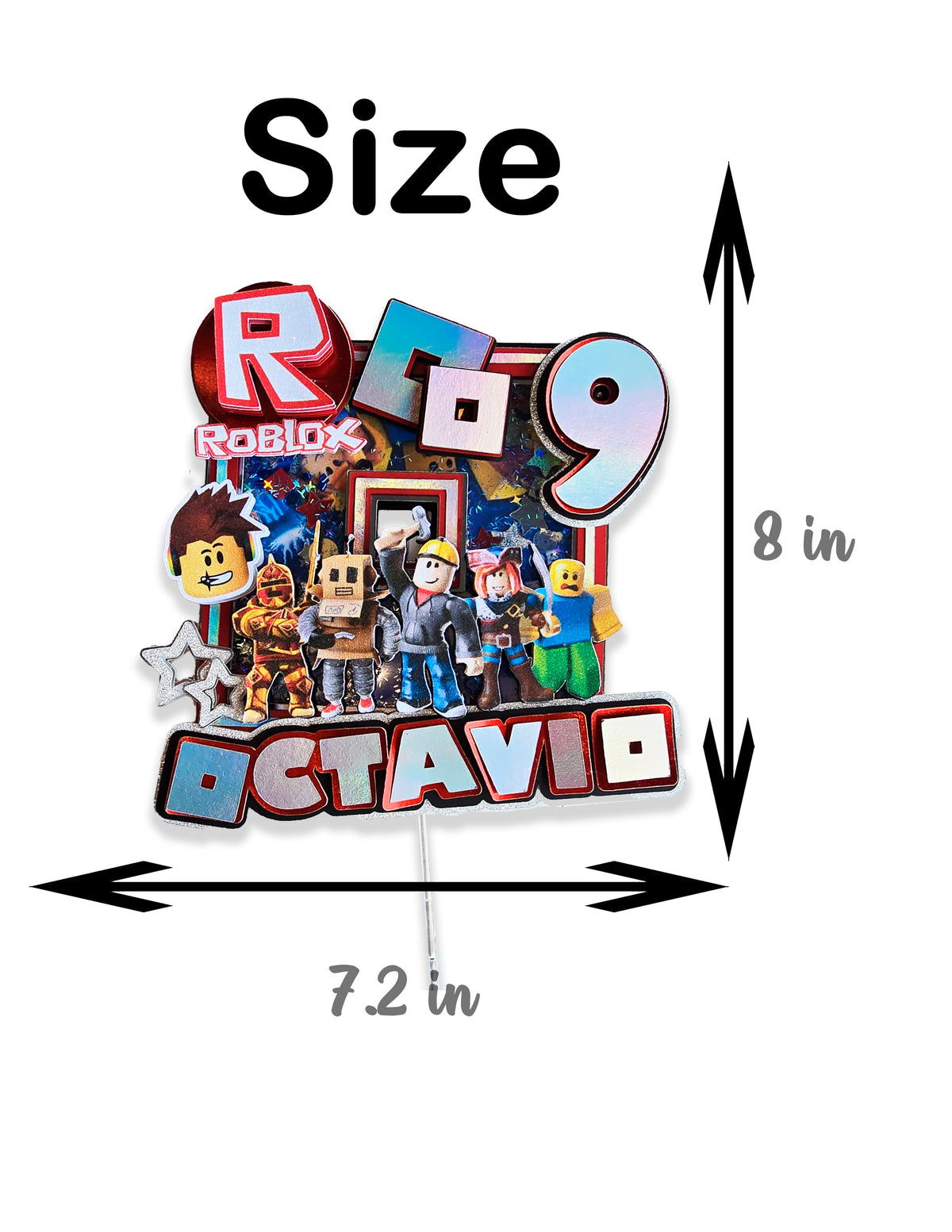 Personalized 3D Glitter Cartoon Cake Topper ROBLOX