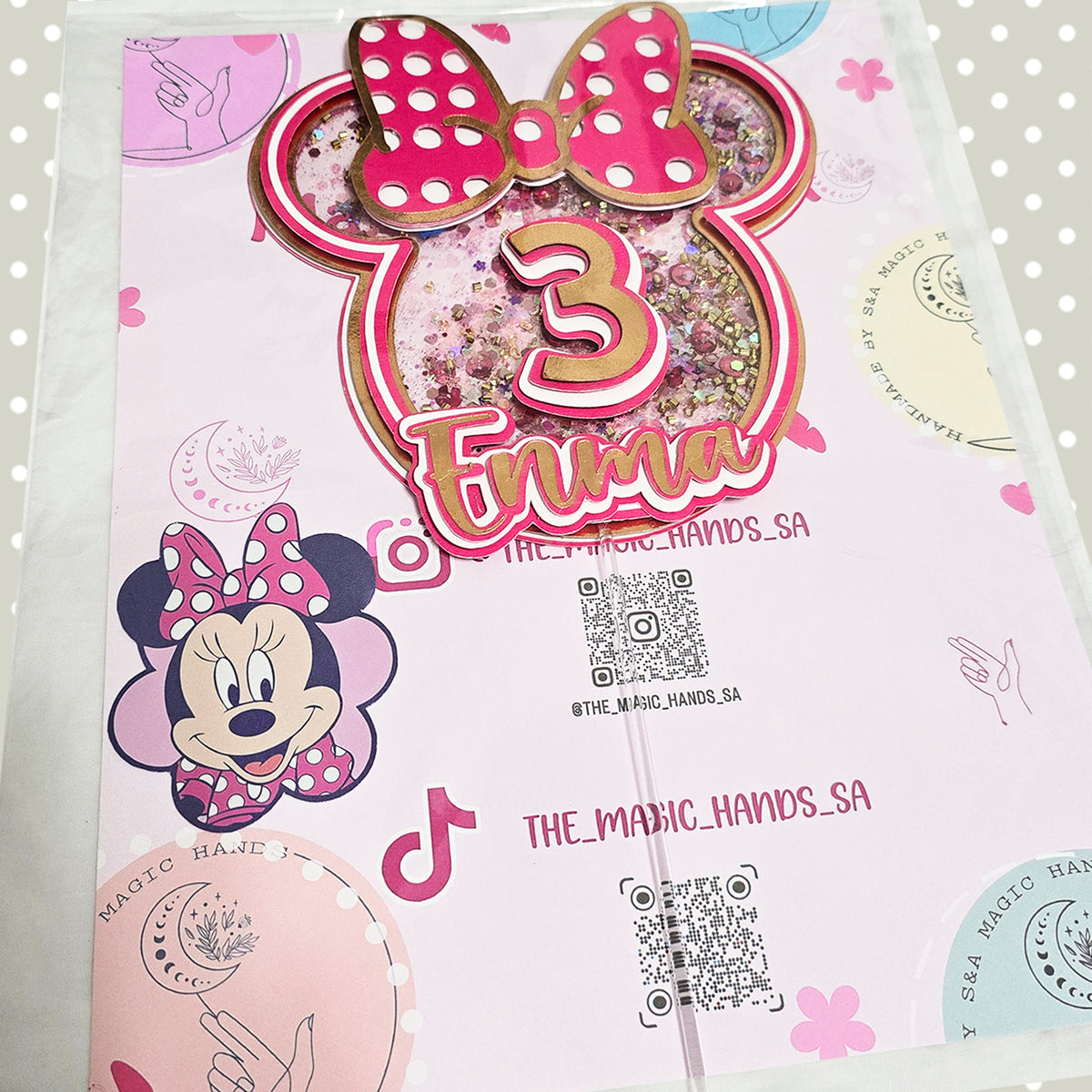 Adorno para tarta de Minnie con purpurina 3D personalizado