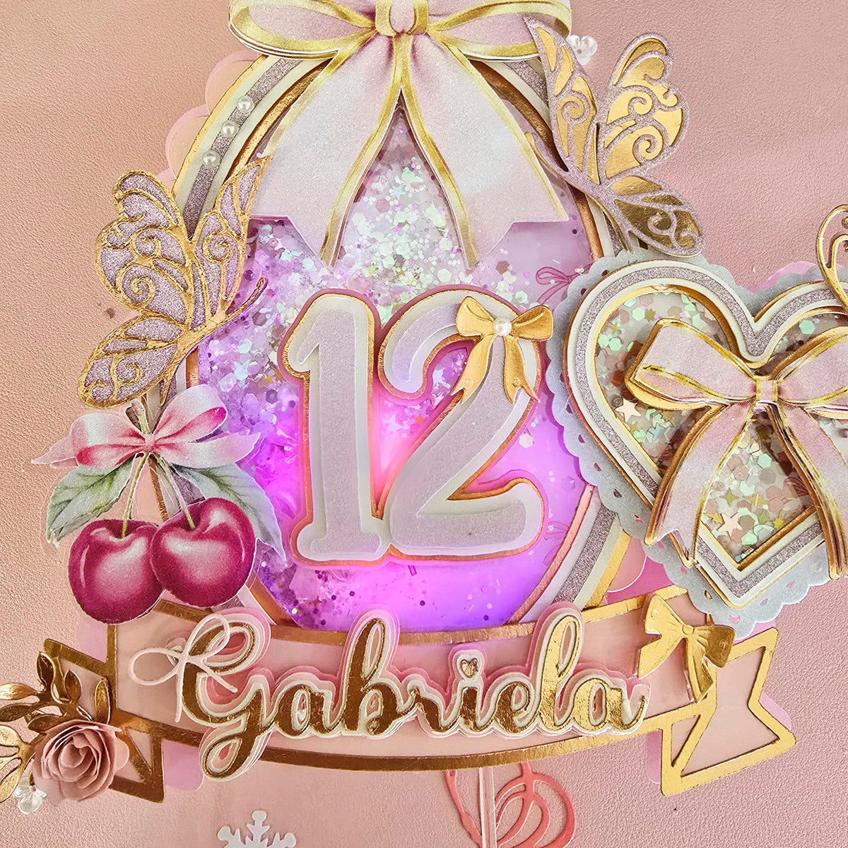 Adornos para tartas personalizados con dibujos animados de purpurina 3D para cumpleaños infantiles