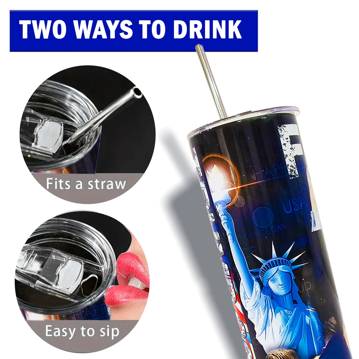 Vaso de acero inoxidable con aislamiento de 20 oz con temática de Trump, base antideslizante, tapa y pajitas de metal y plástico. Vaso Stanley. Taza Stanley.