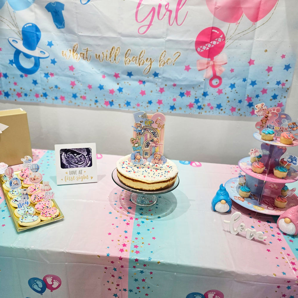 Decorative Cake Topper, Boy or Girl Gender Reveal, Stuffed Bears and Rainbow Arch