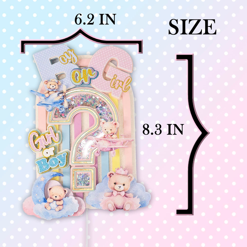 Decorative Cake Topper, Boy or Girl Gender Reveal, Stuffed Bears and Rainbow Arch