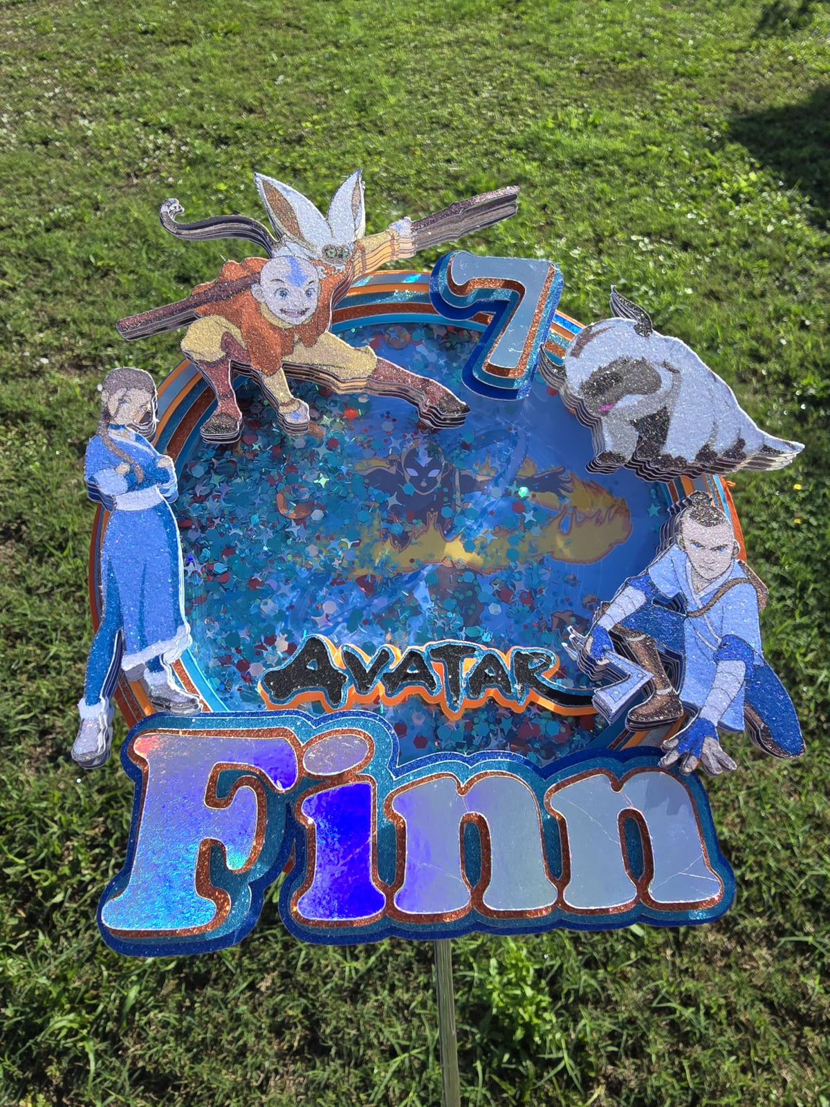 Adornos para tartas personalizados con dibujos animados de purpurina 3D para cumpleaños infantiles