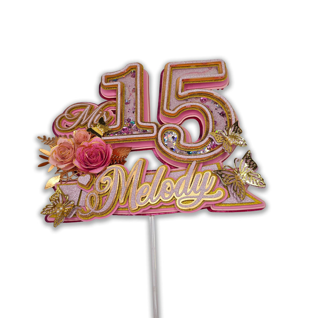 Personalized 3D Glitter Cartoon Cake Topper (Mis 15)