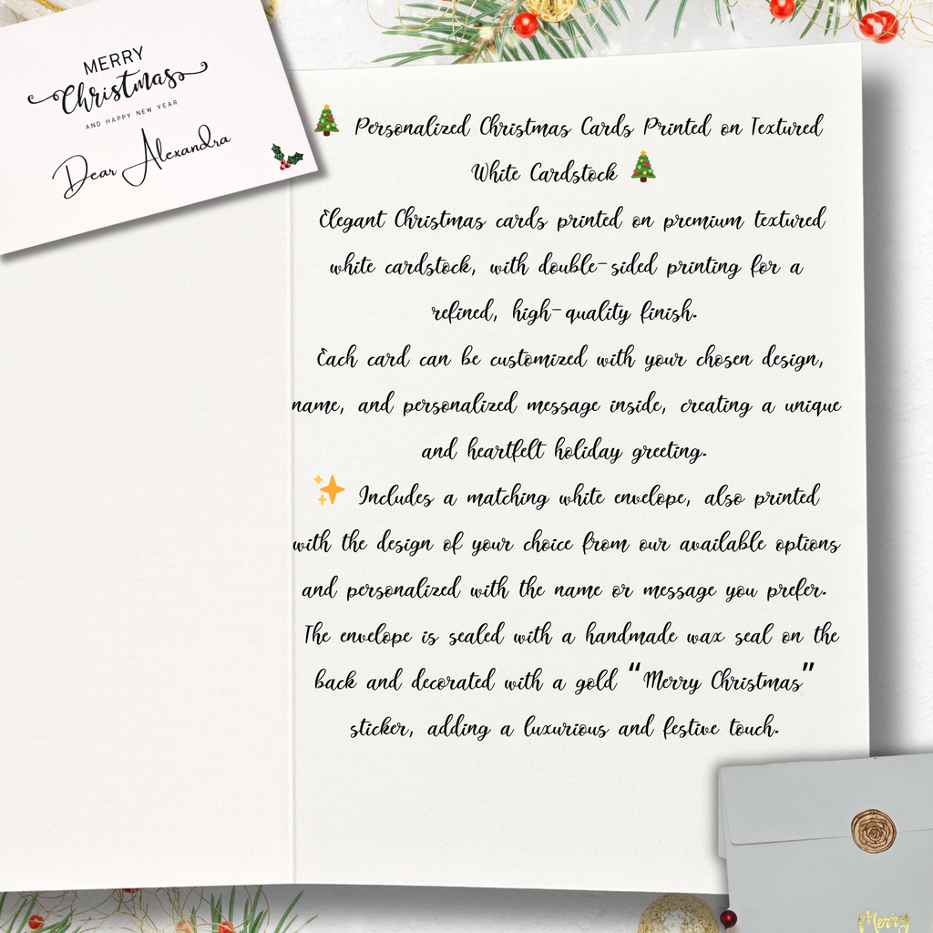 Tarjetas de Navidad Personalizadas con Sello de Cera - Sobre Impreso Incluido