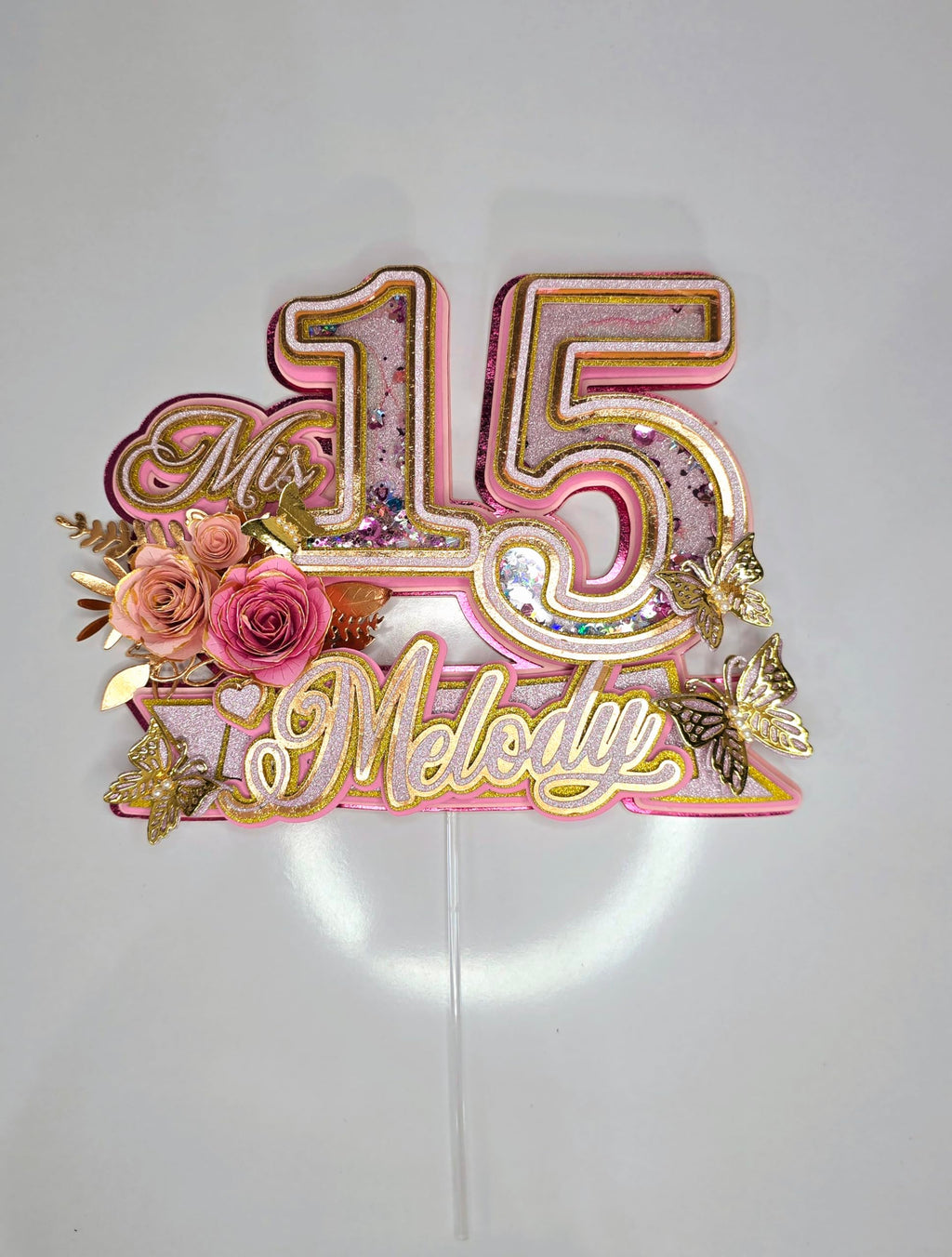 Personalized 3D Glitter Cartoon Cake Topper (Mis 15)