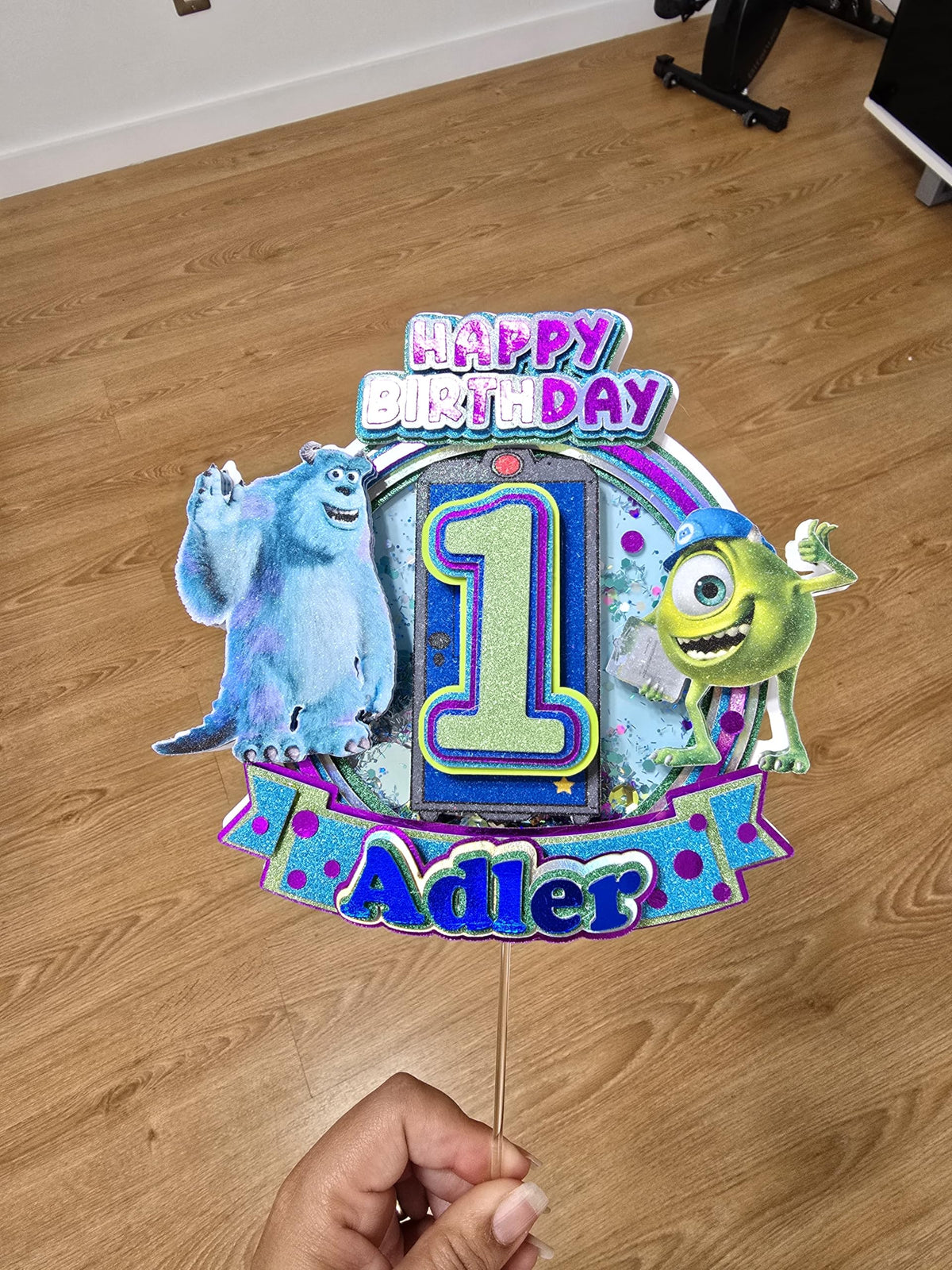Adornos para tartas personalizados con dibujos animados de purpurina 3D para cumpleaños infantiles