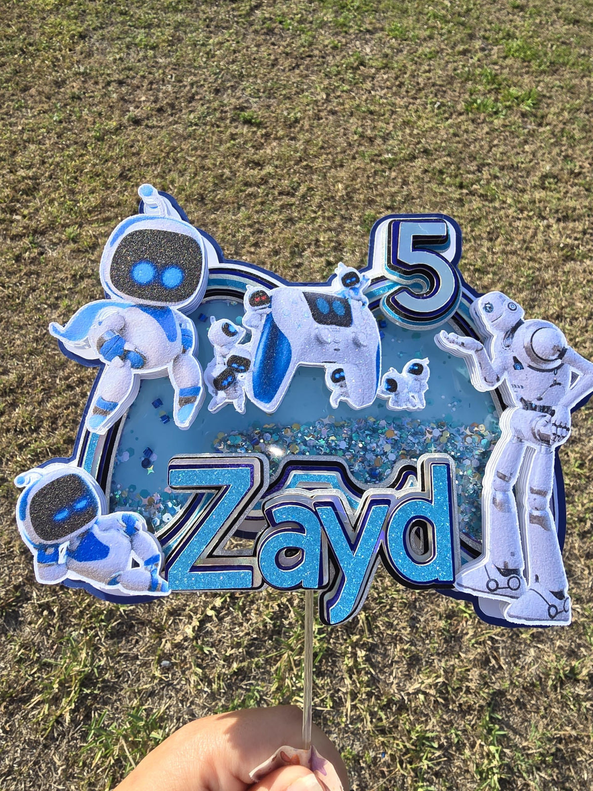 Adornos para tartas personalizados con dibujos animados de purpurina 3D para cumpleaños infantiles
