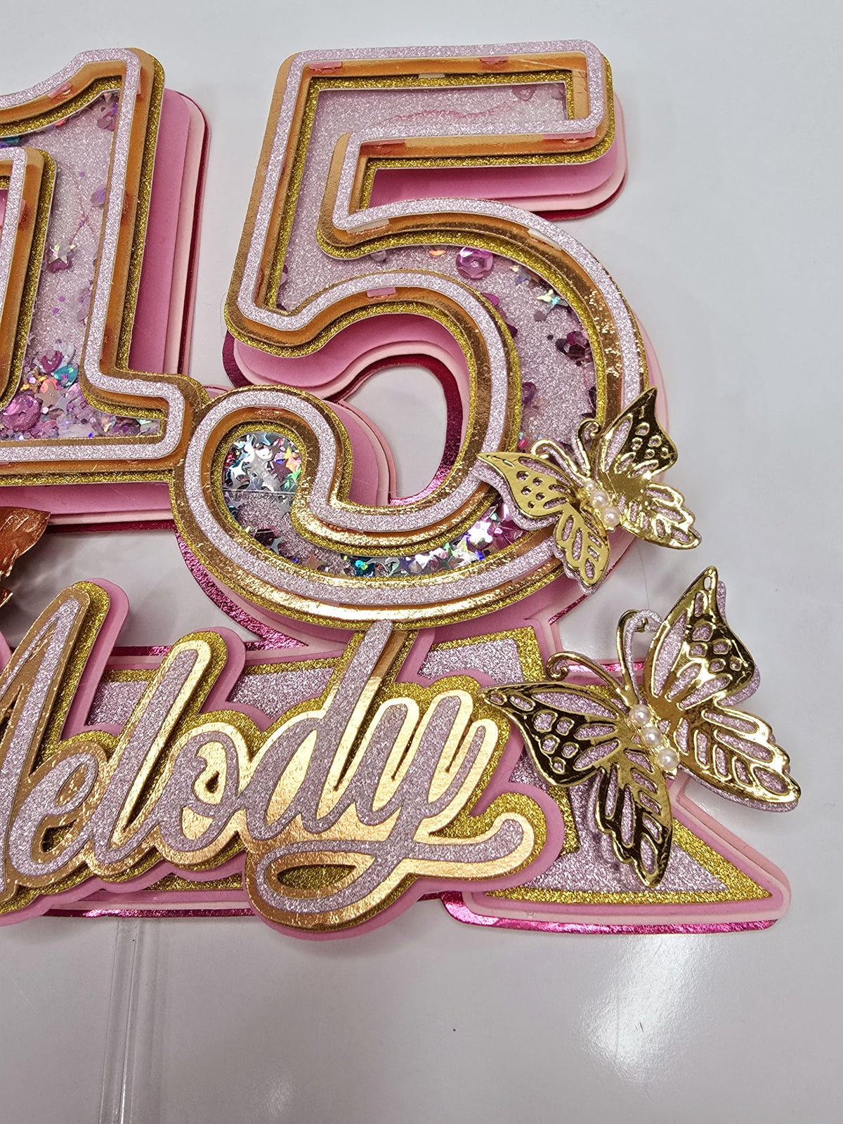 Adornos para tartas personalizados con dibujos animados de purpurina 3D para cumpleaños infantiles