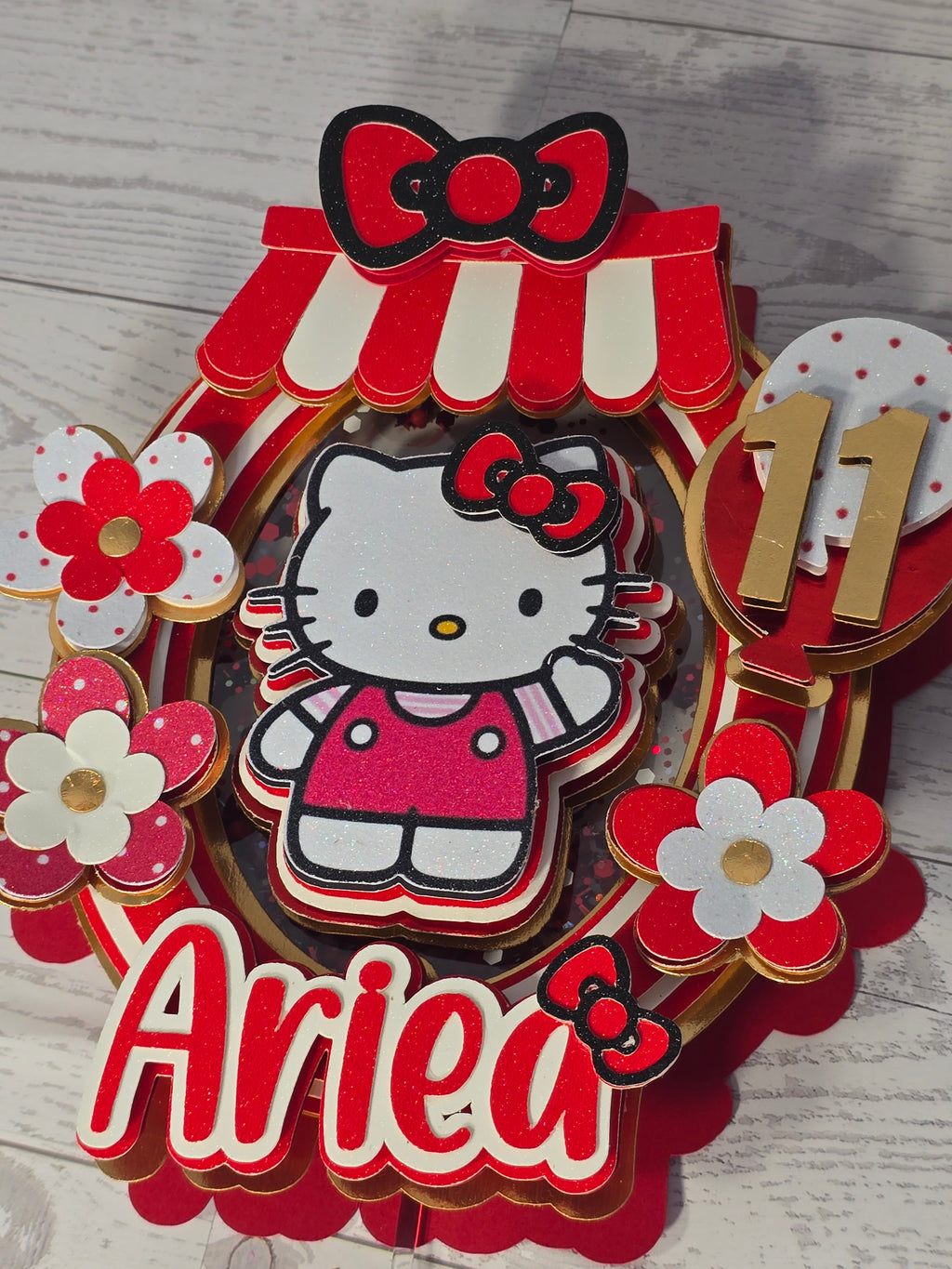 Personalized 3D Hello Kitty Cake Topper – Glitter with Name & Age