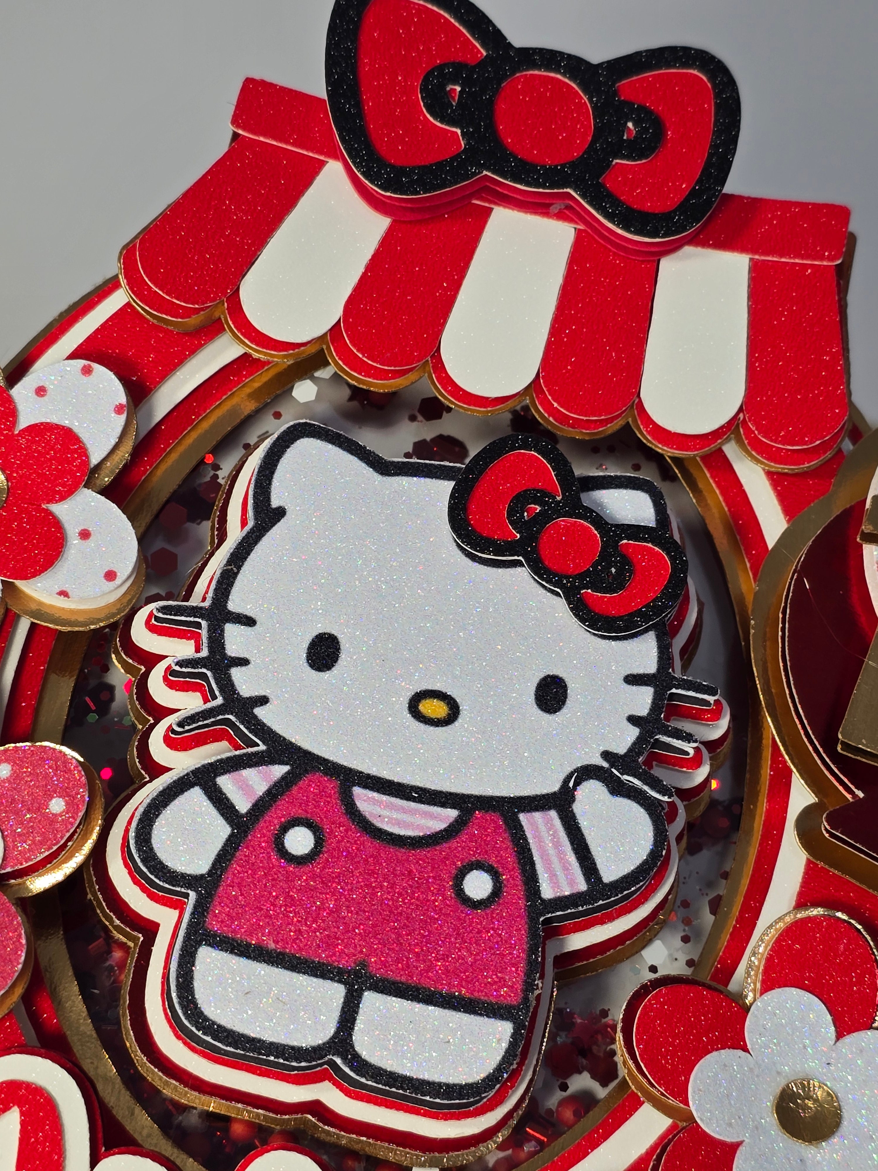 Personalized 3D Hello Kitty Cake Topper – Glitter with Name & Age